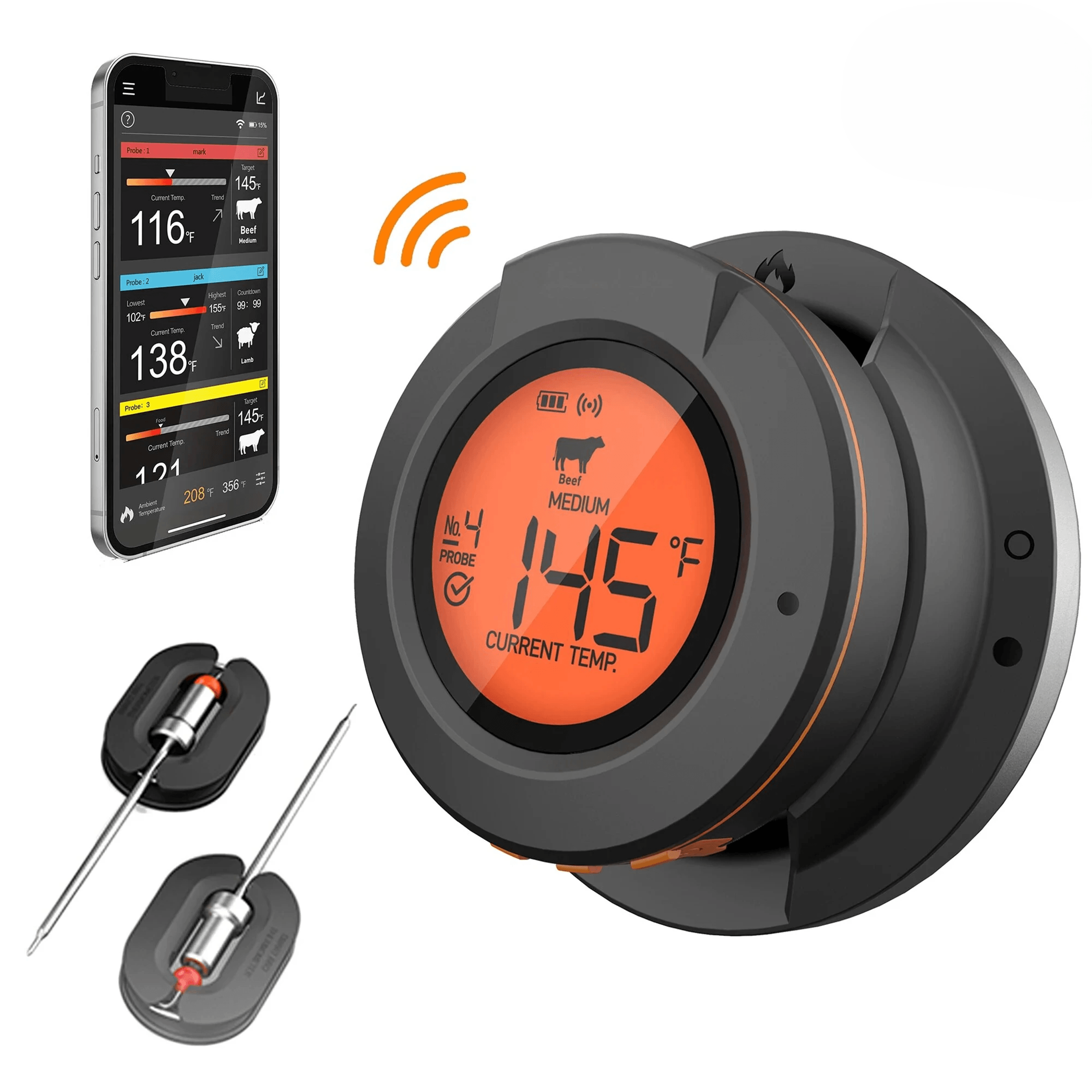 smart bluetooth meat thermometer with dual probes app control and cooking alert