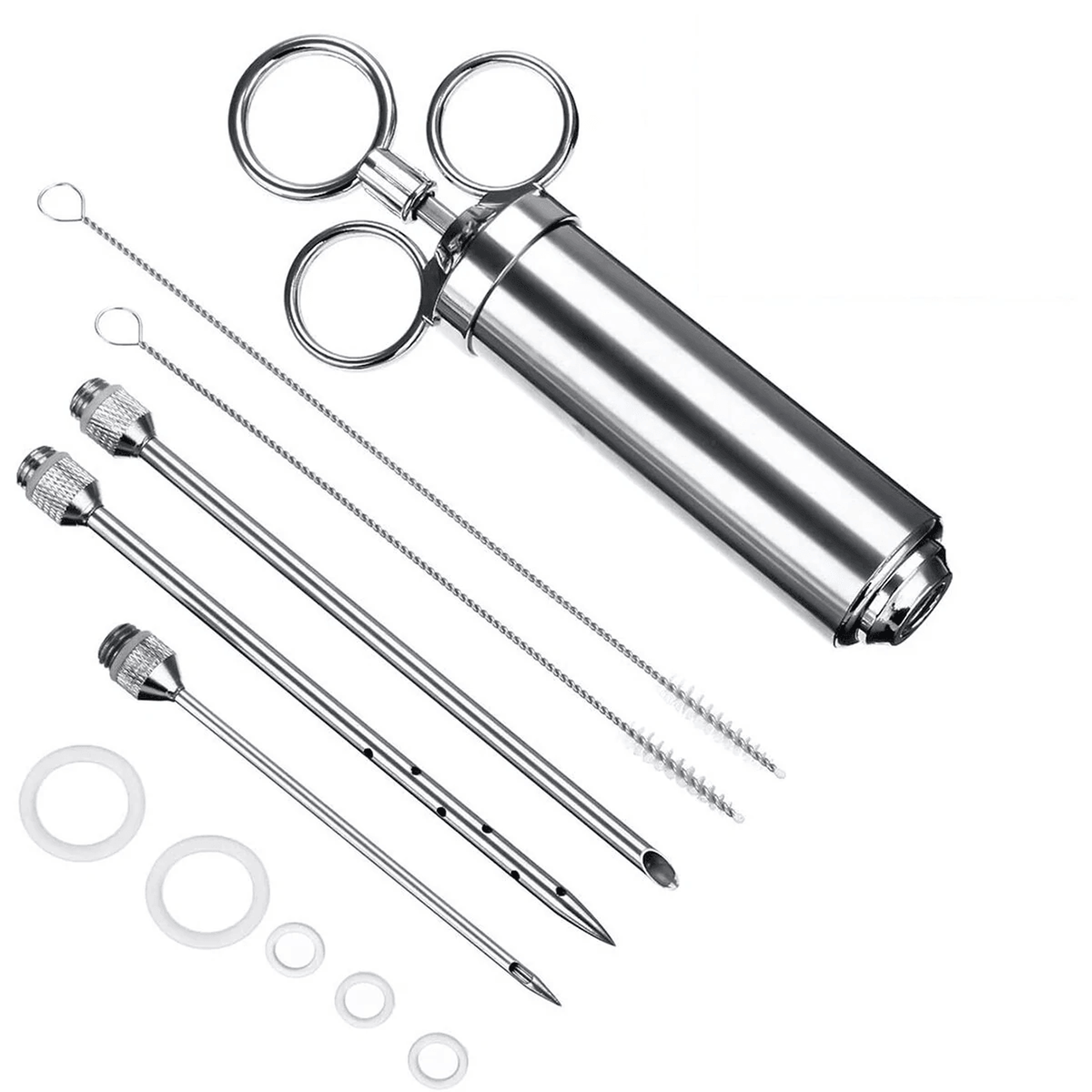stainless steel meat injector with marinade needles for bbq grilling and roasting