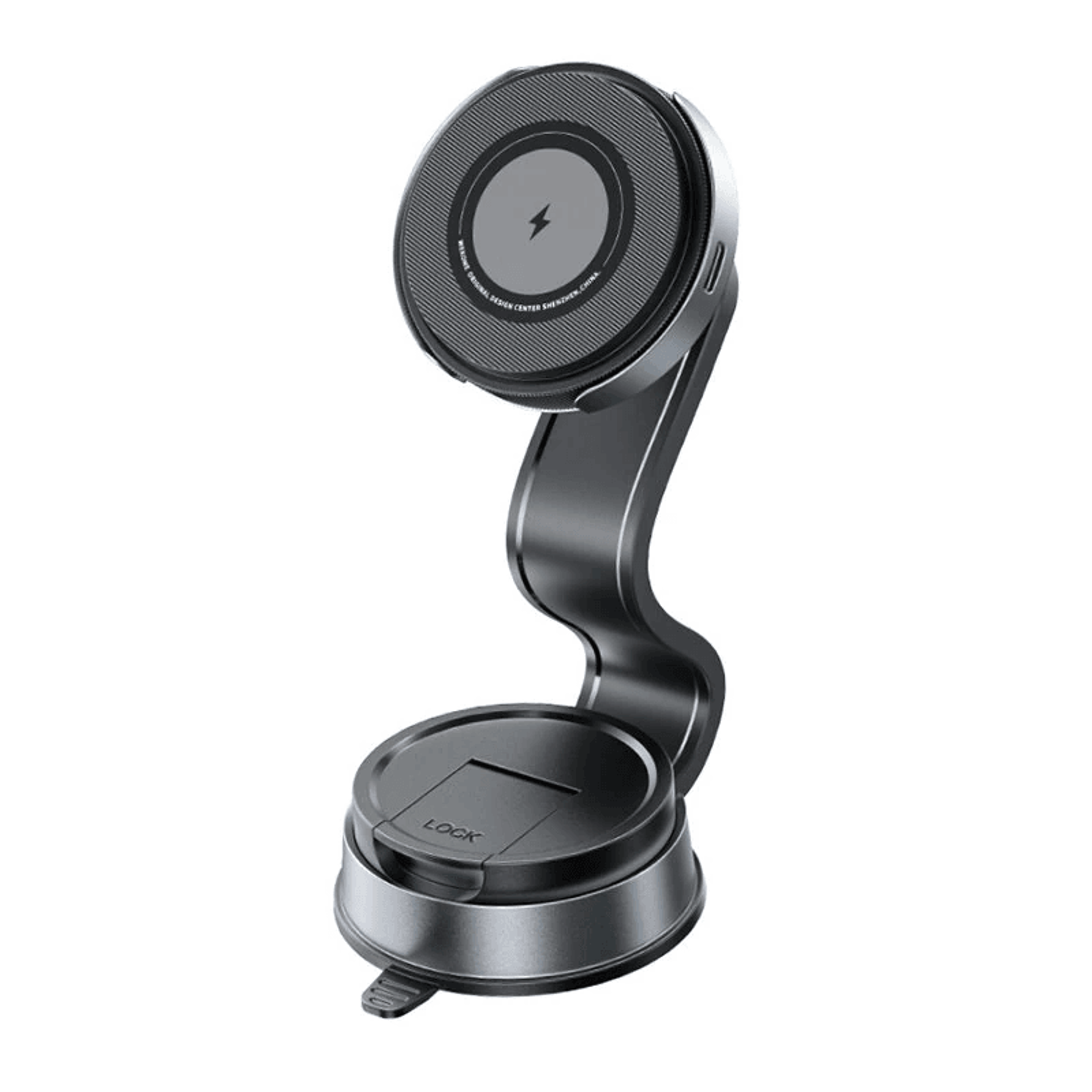magnetic wireless car charger with flexible suction cup phone mount