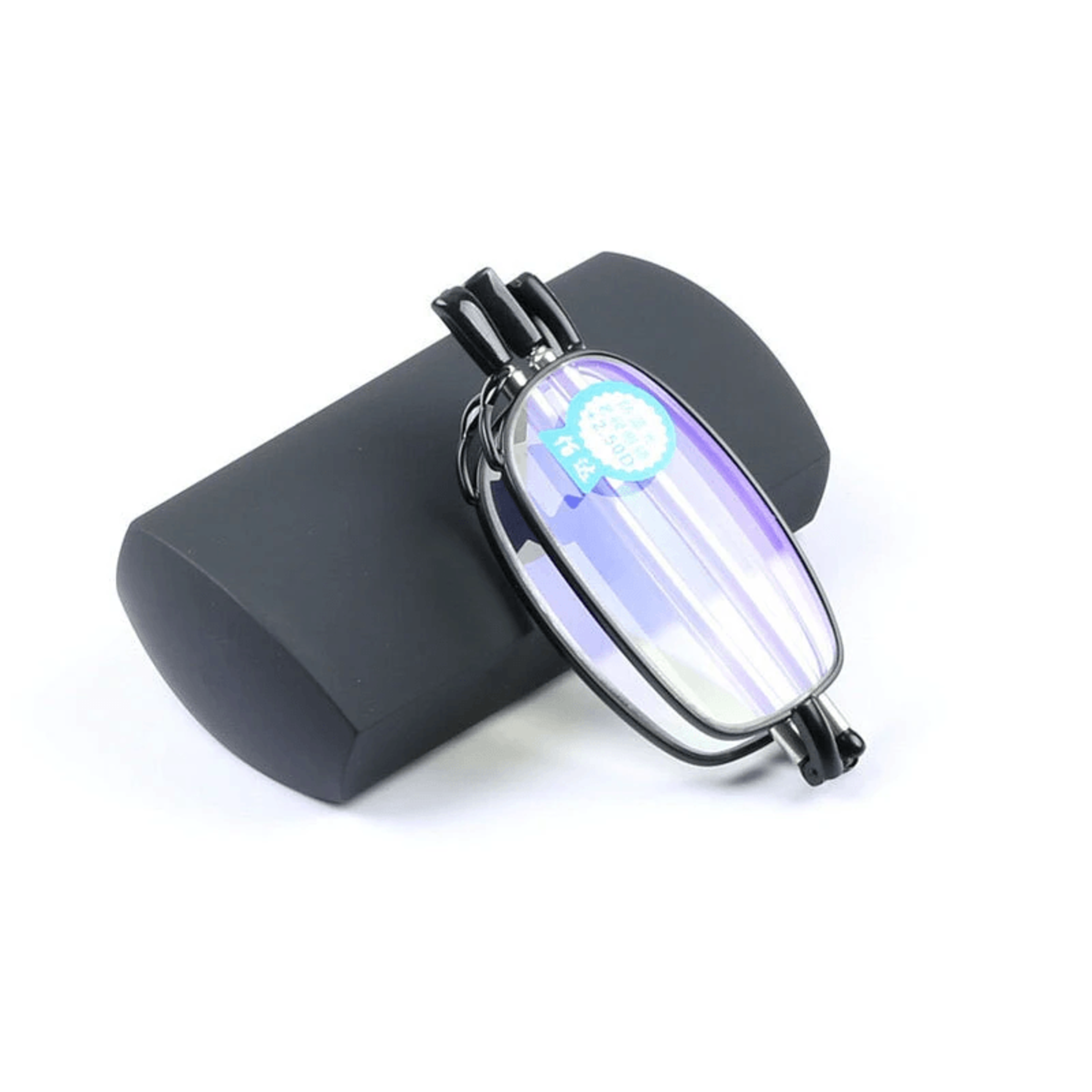 compact foldable reading glasses with blue light resistant lenses and metal frame