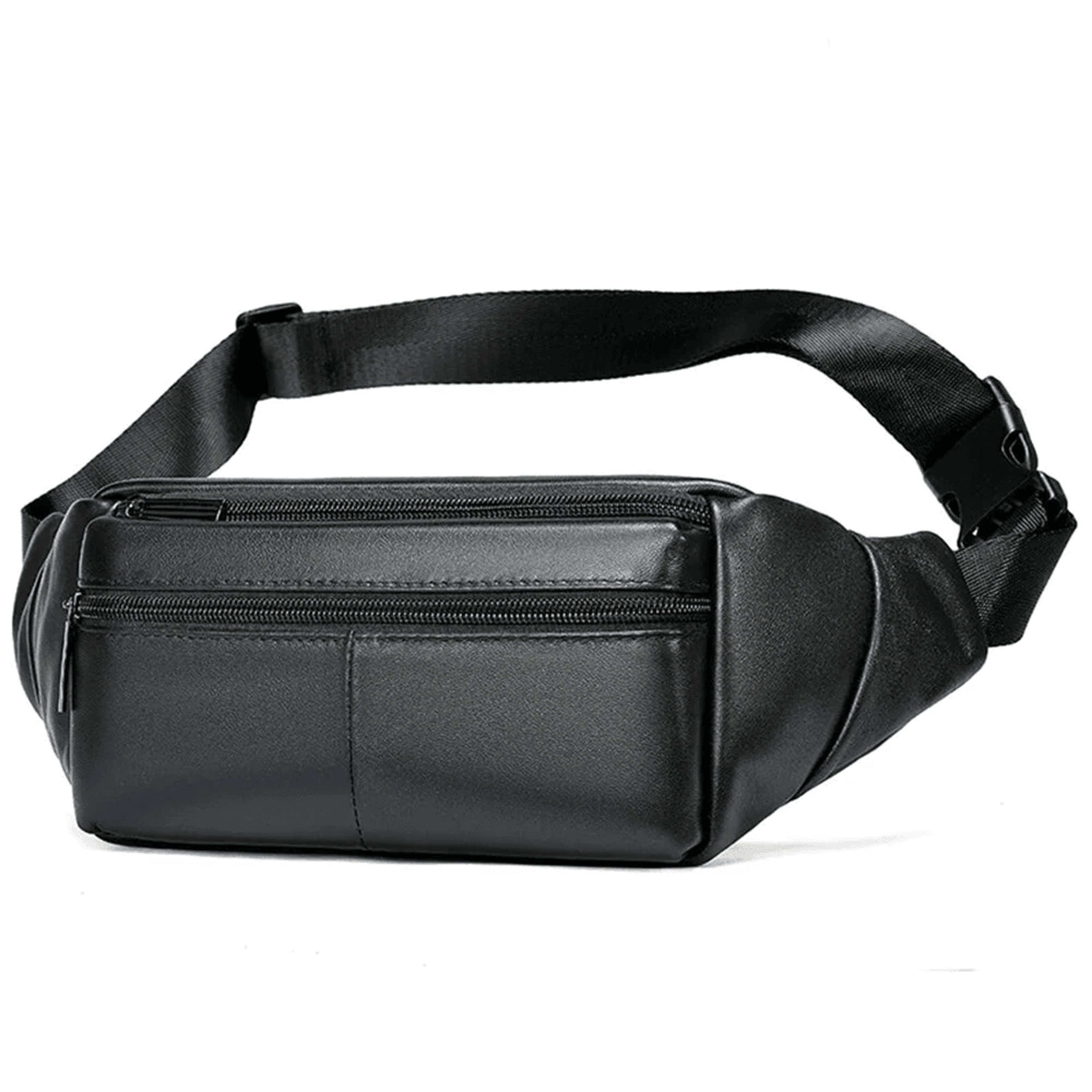 mens genuine leather waist bag adjustable crossbody chest bag