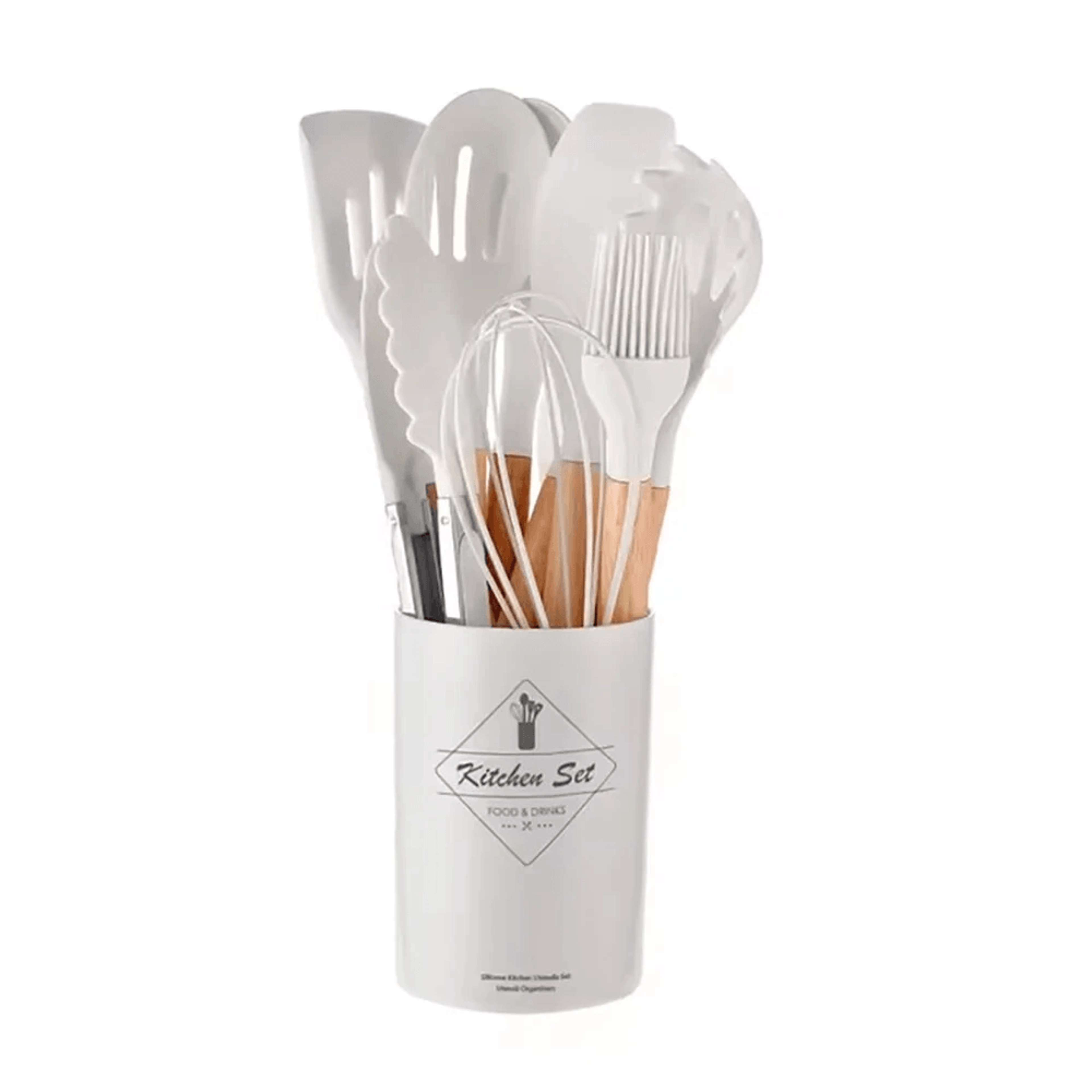 silicone kitchen utensil set with wooden handles for non stick cookware