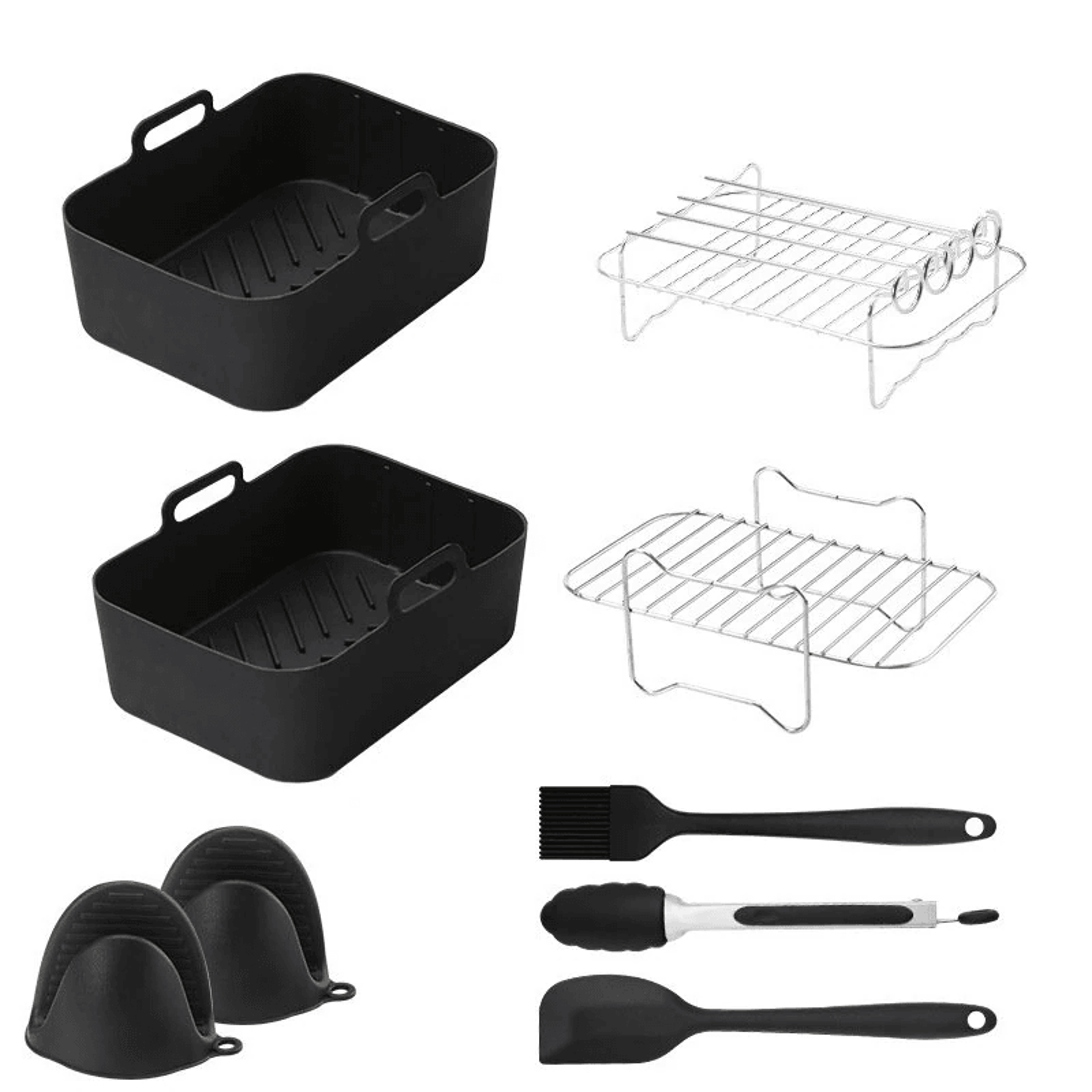 silicone air fryer liner set with gloves and grill brush for qt air fryer