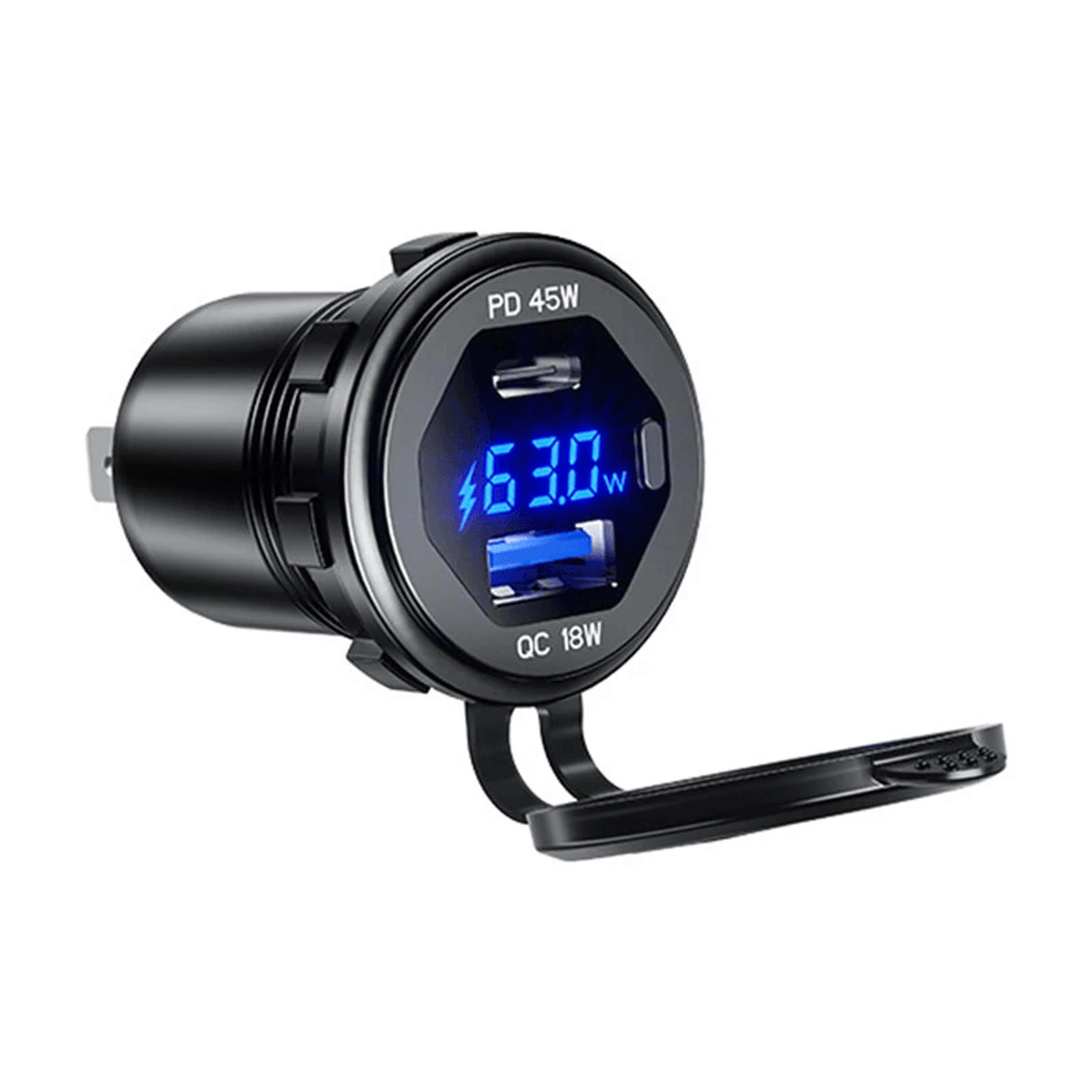 dual port usb car charger socket with fast charging led display and power switch