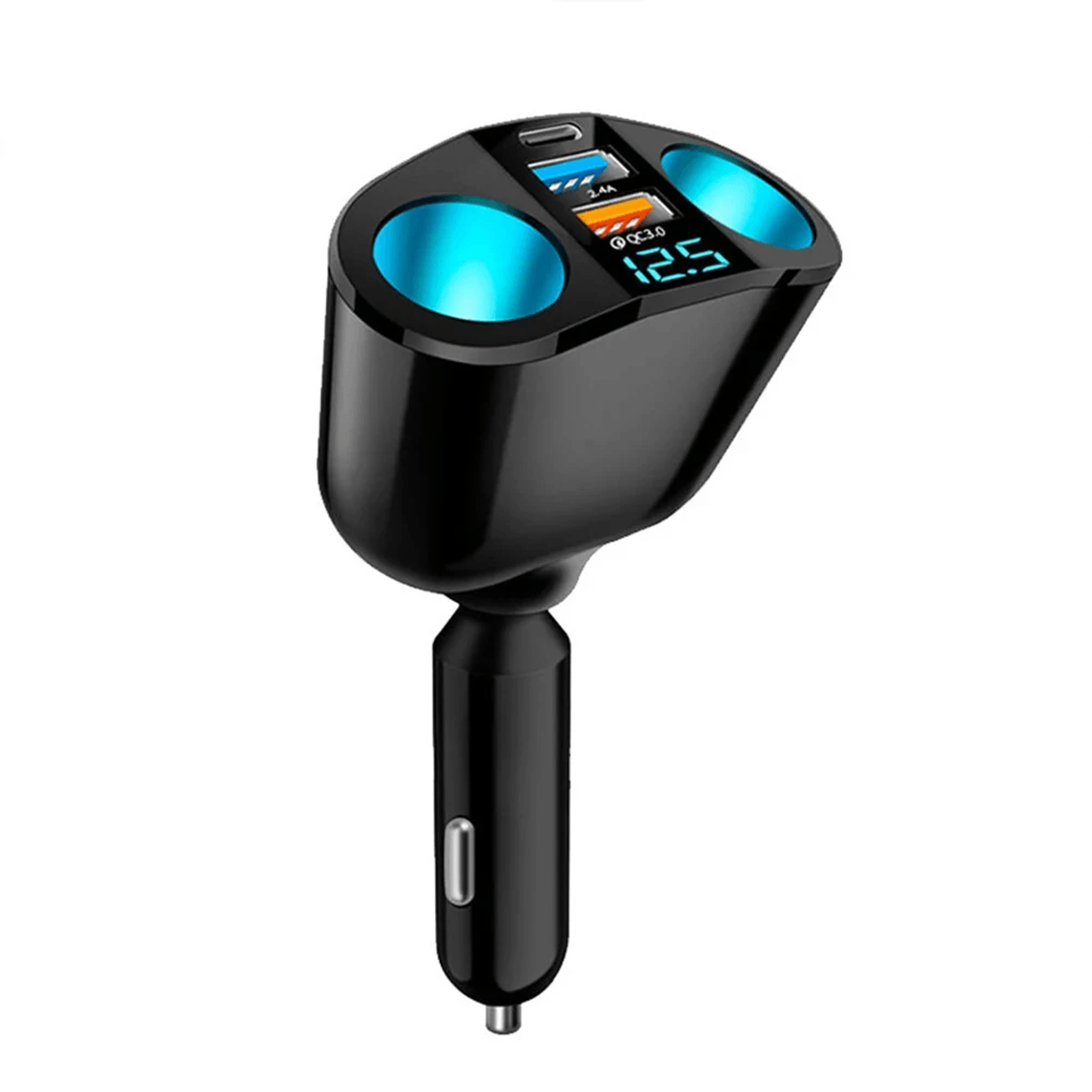 dual usb fast car charger with led voltage display and power adapter