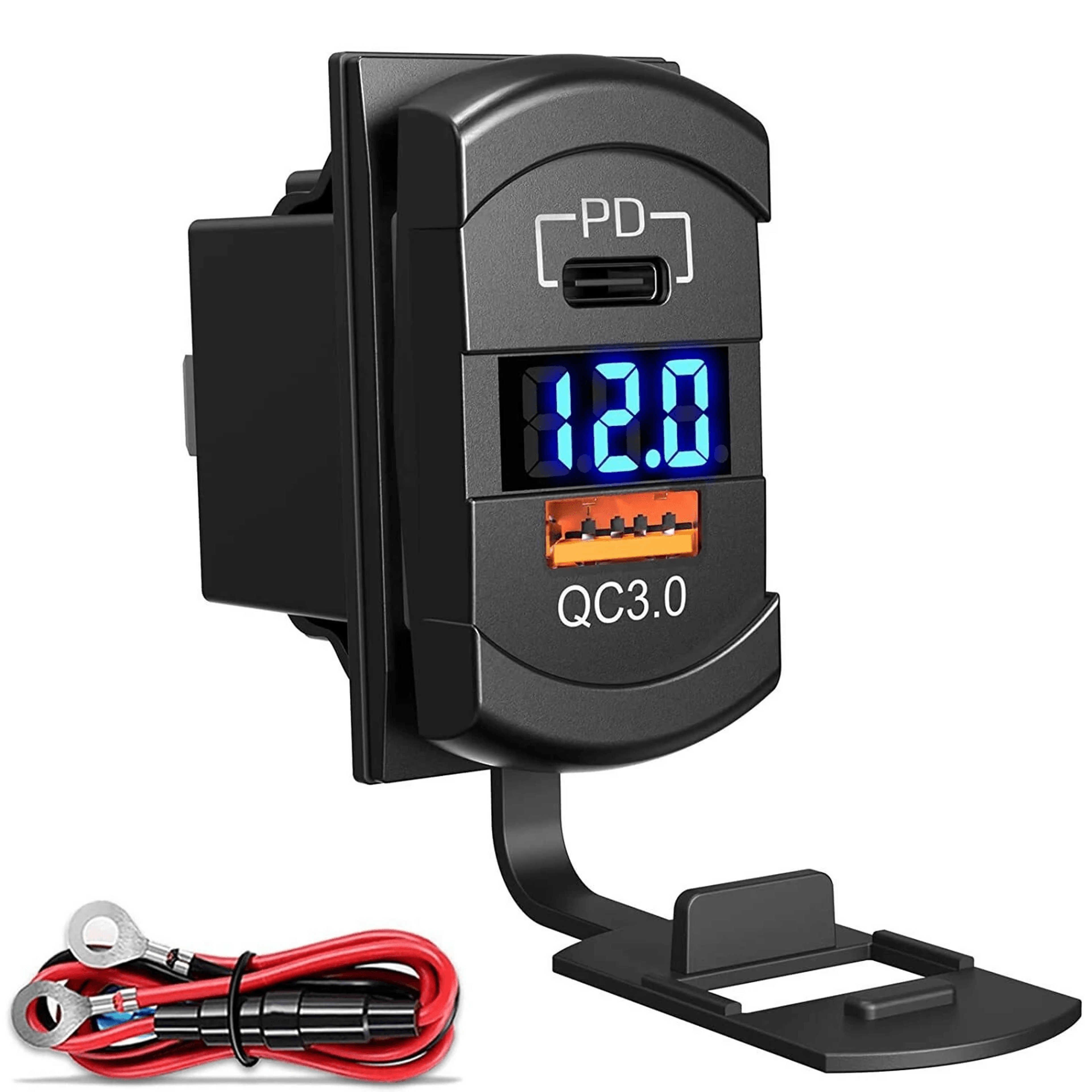 dual usb car charger socket with fast charging and digital voltmeter for car motorcycle boat truck