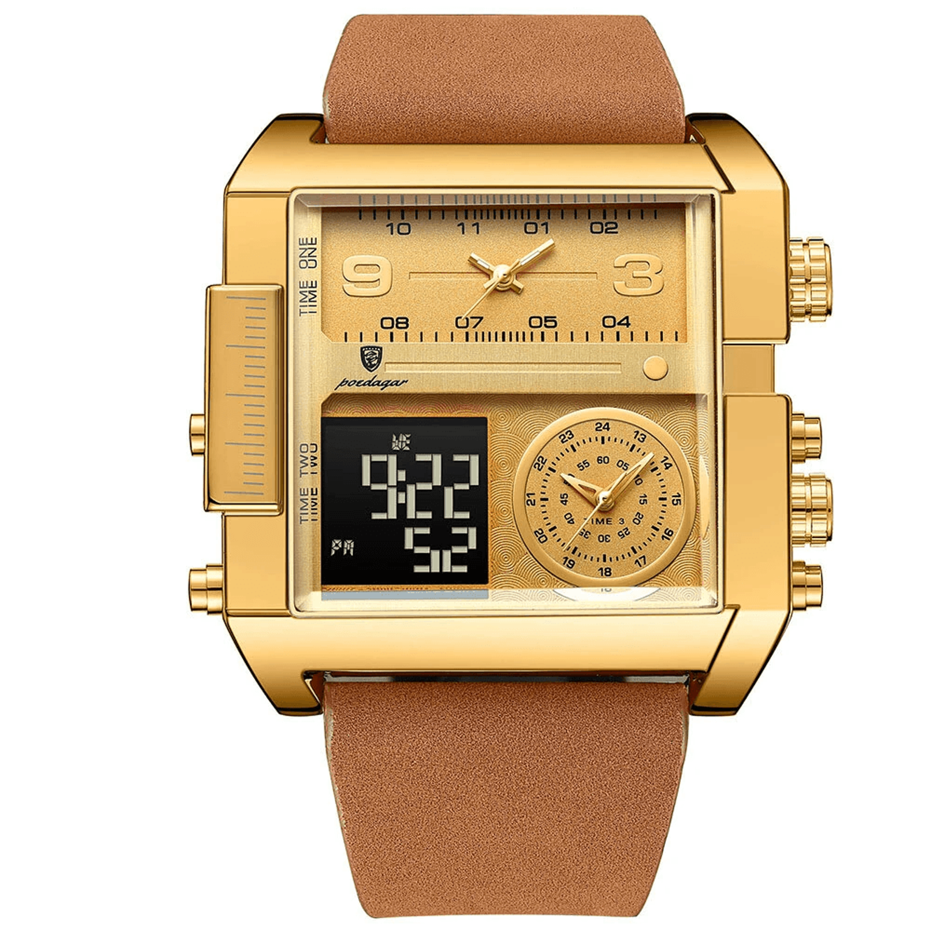 luxury rectangle dual display quartz sports watch for mens