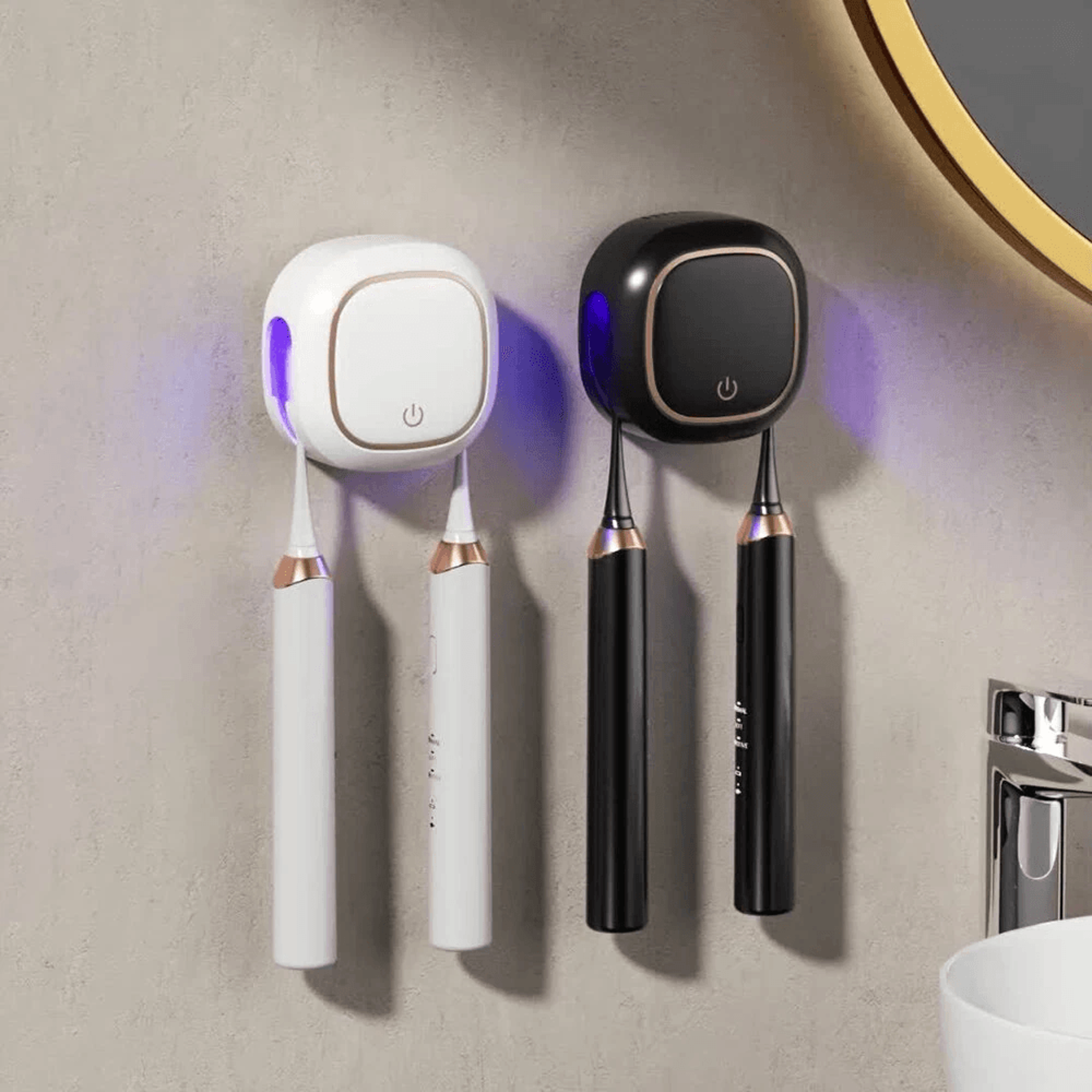 smart uv toothbrush sterilizer with heat drying and wall mounted dual toothbrush holder