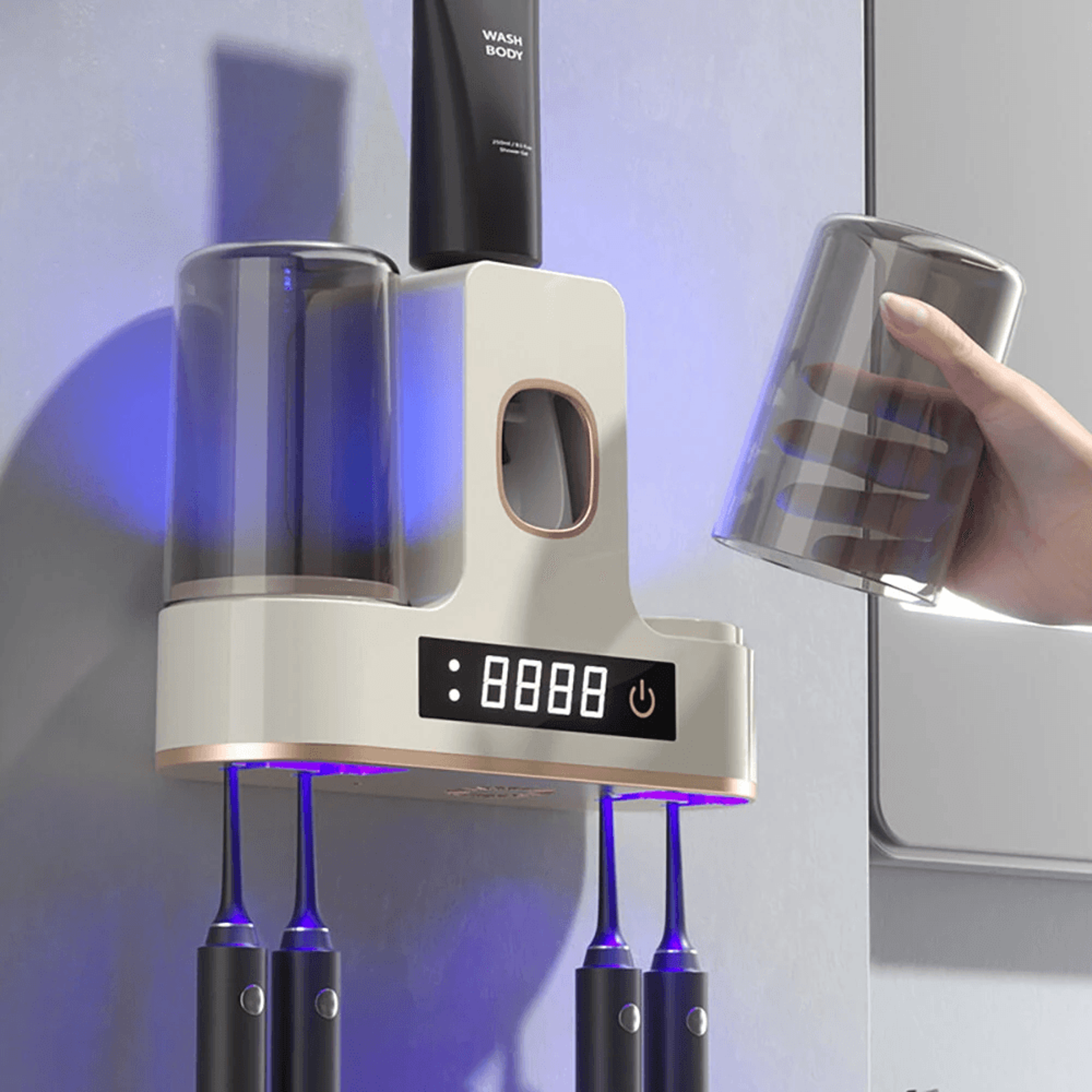smart uv toothbrush sterilizer wall mounted toothbrush holder with toothpaste dispenser