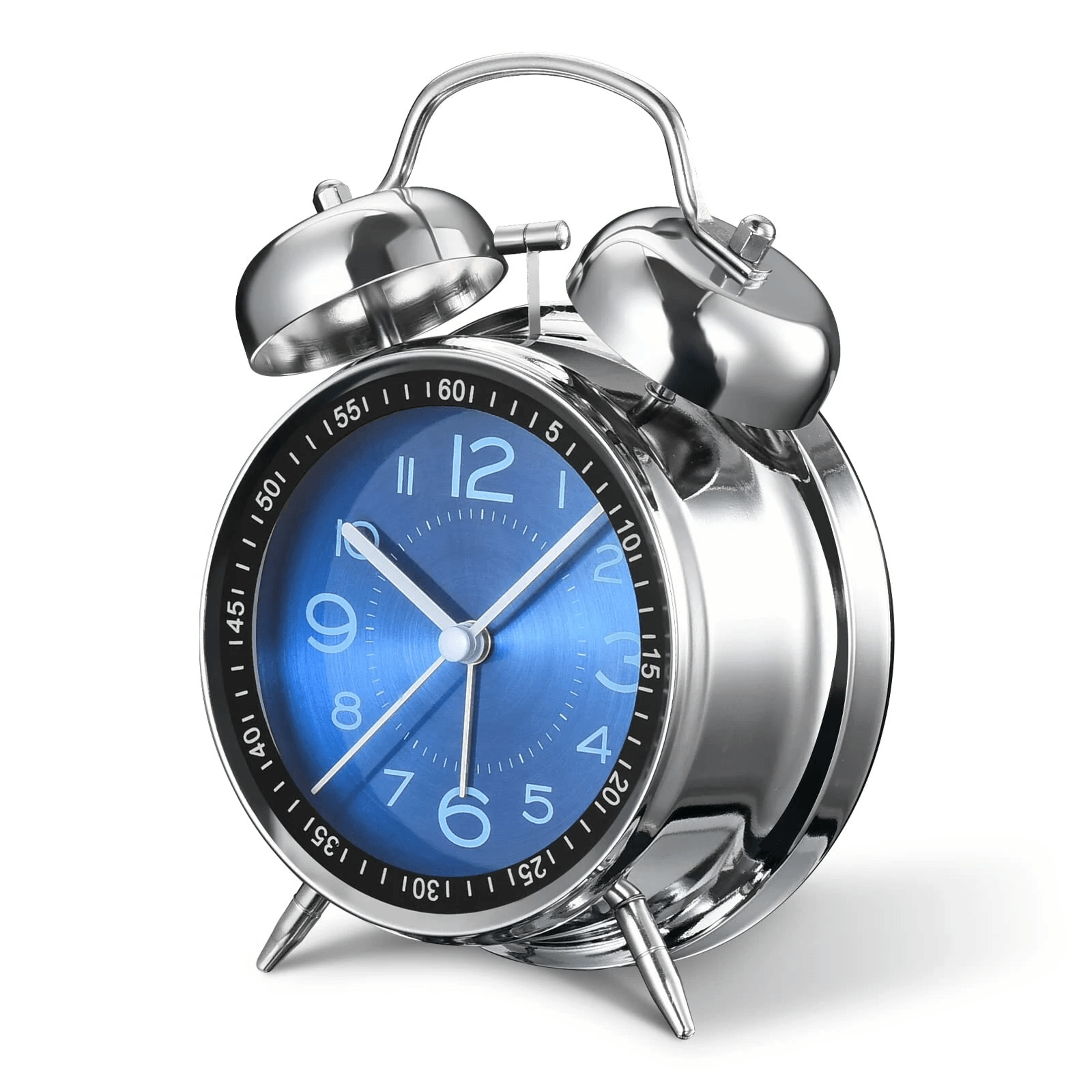 loud twin bell alarm clock for heavy sleepers with silent quartz movement and backlight