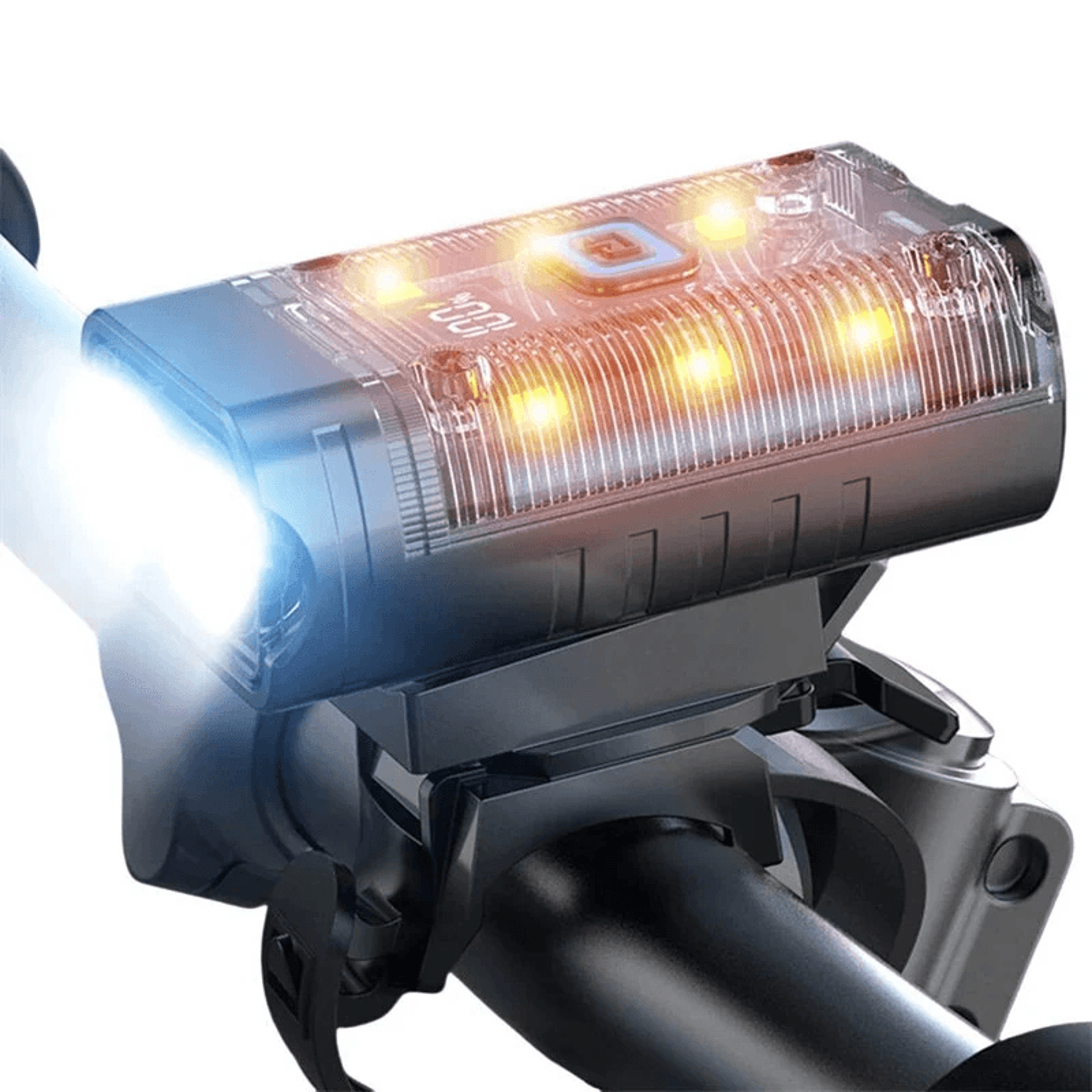 dual beam rechargeable bike headlight with power display