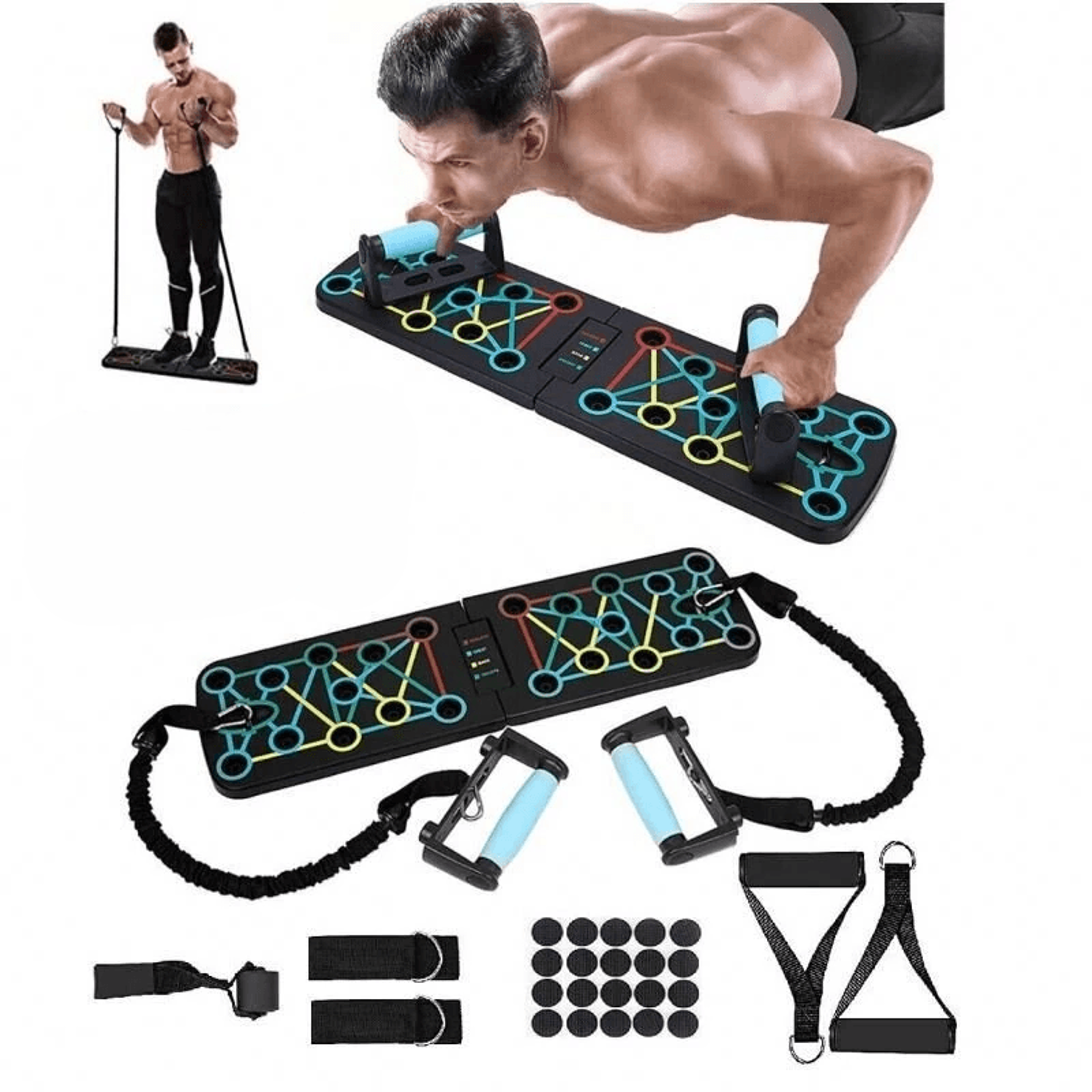 multifunctional foldable push up board with resistance bands for full upper body trainings