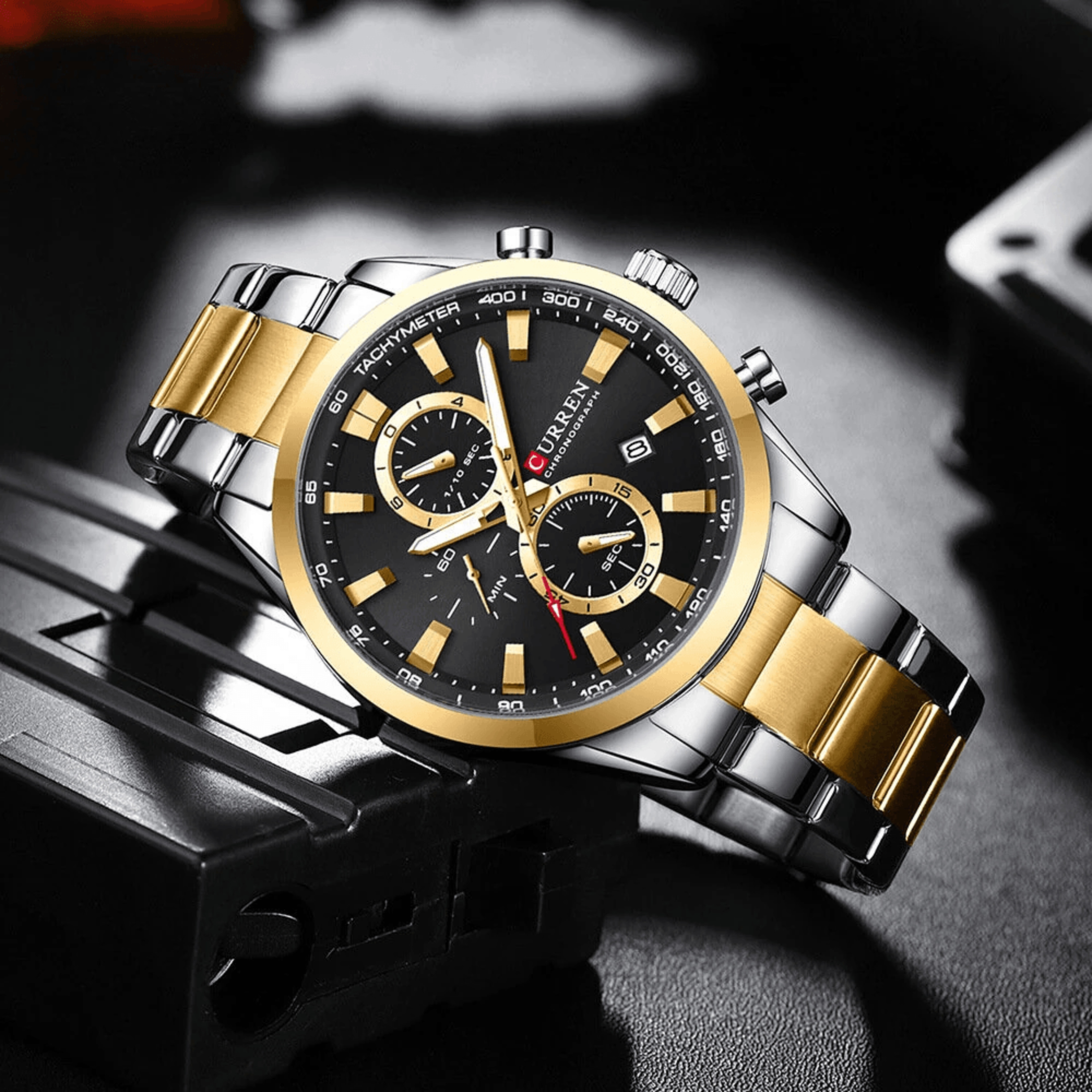 premium mens chronograph watch waterproof steel band business wristwatch