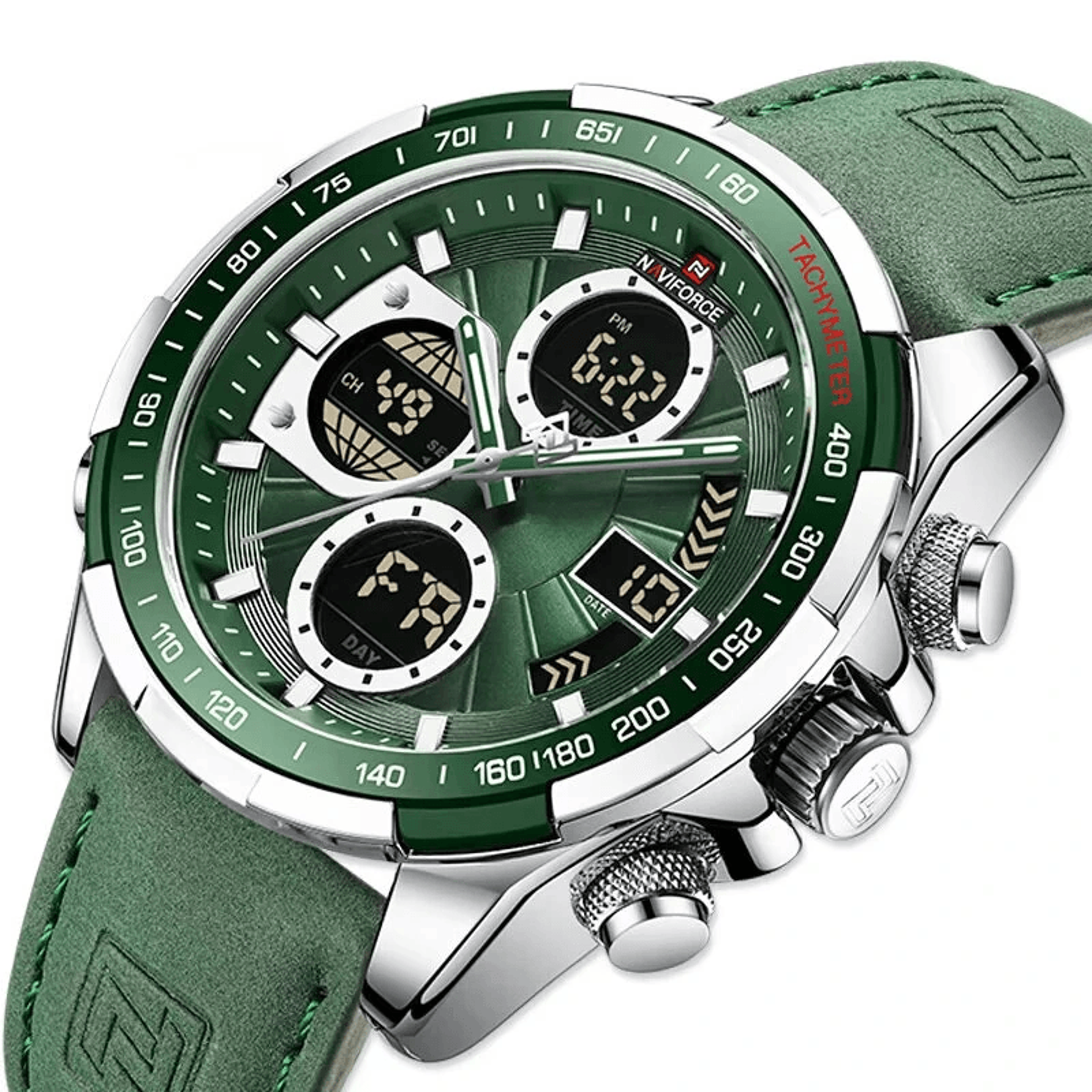 men's multifunction quartz watch with genuine leather strap and water resistant design