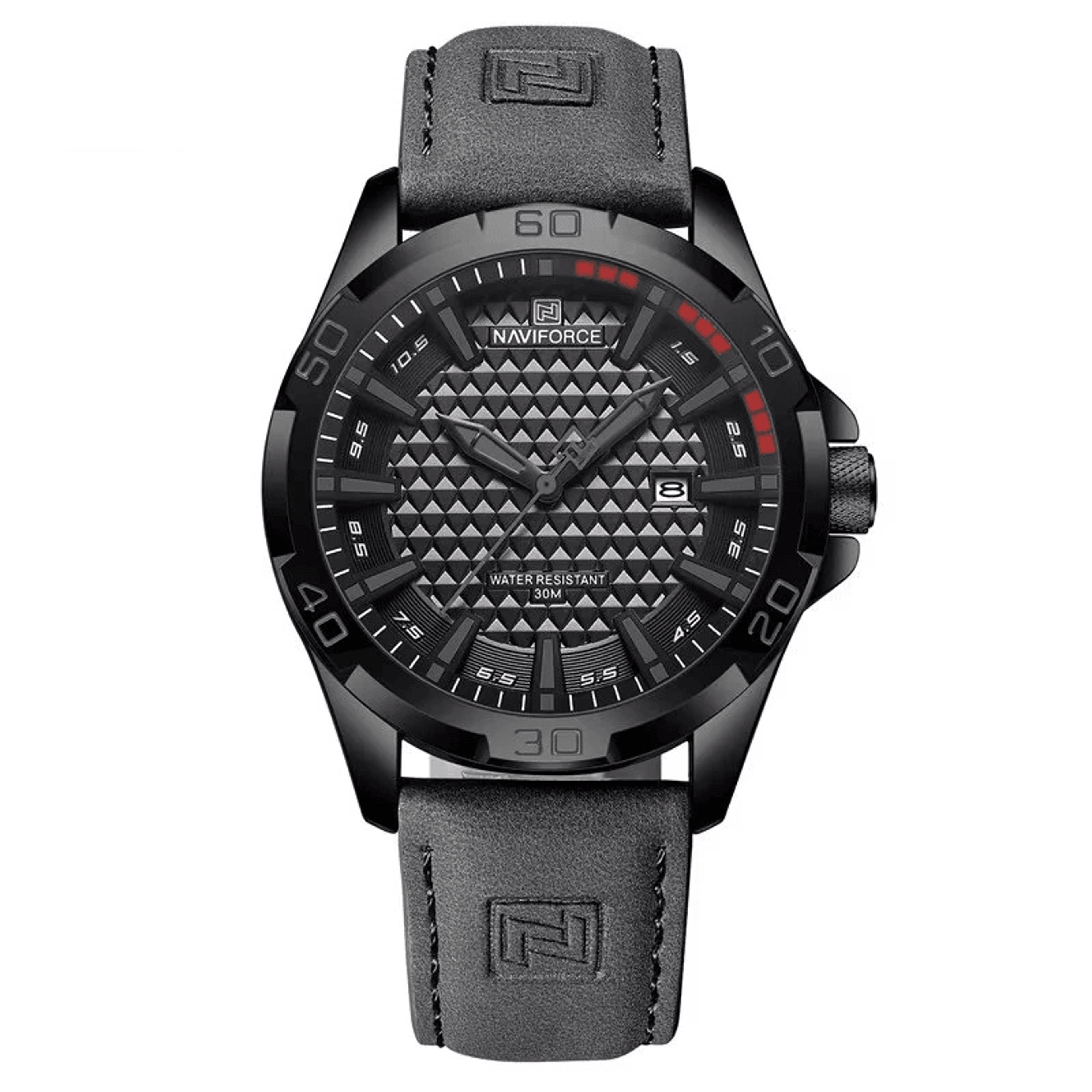 mens waterproof quartz sport watch with calendar and leather strap