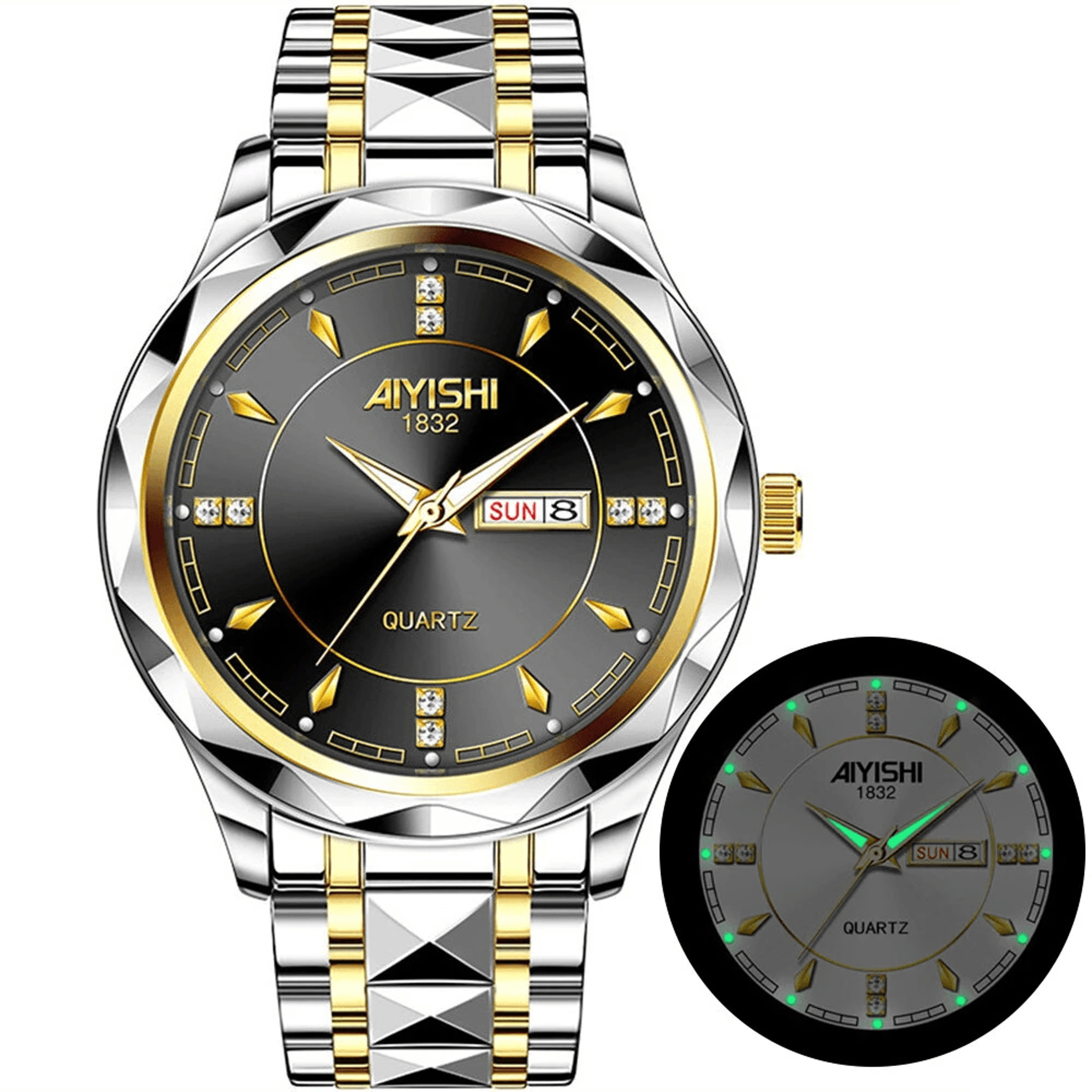 luminous waterproof quartz watch for men with stainless steel bracelet