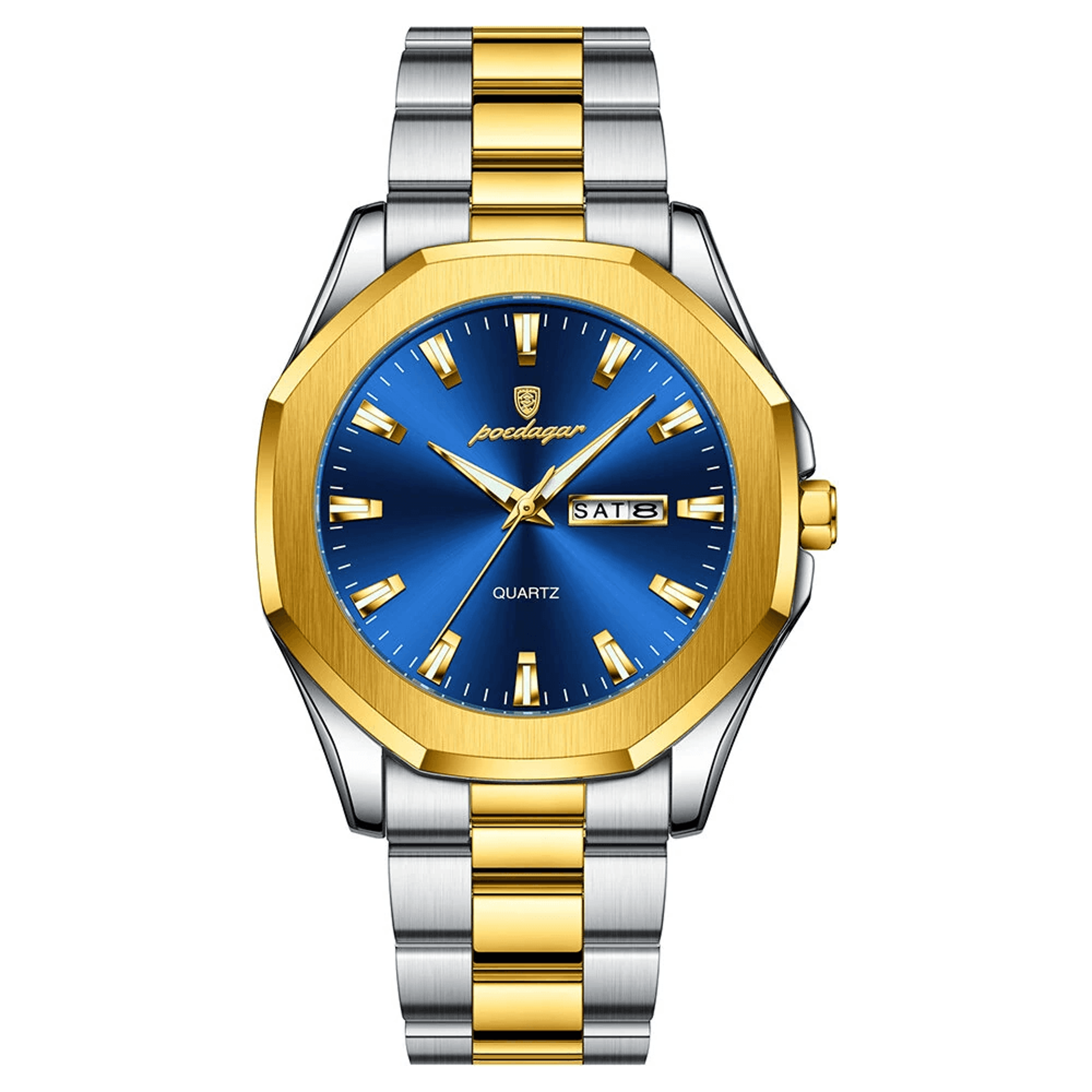 classic mens waterproof quartz watch with luminous display and stainless steel bracelet