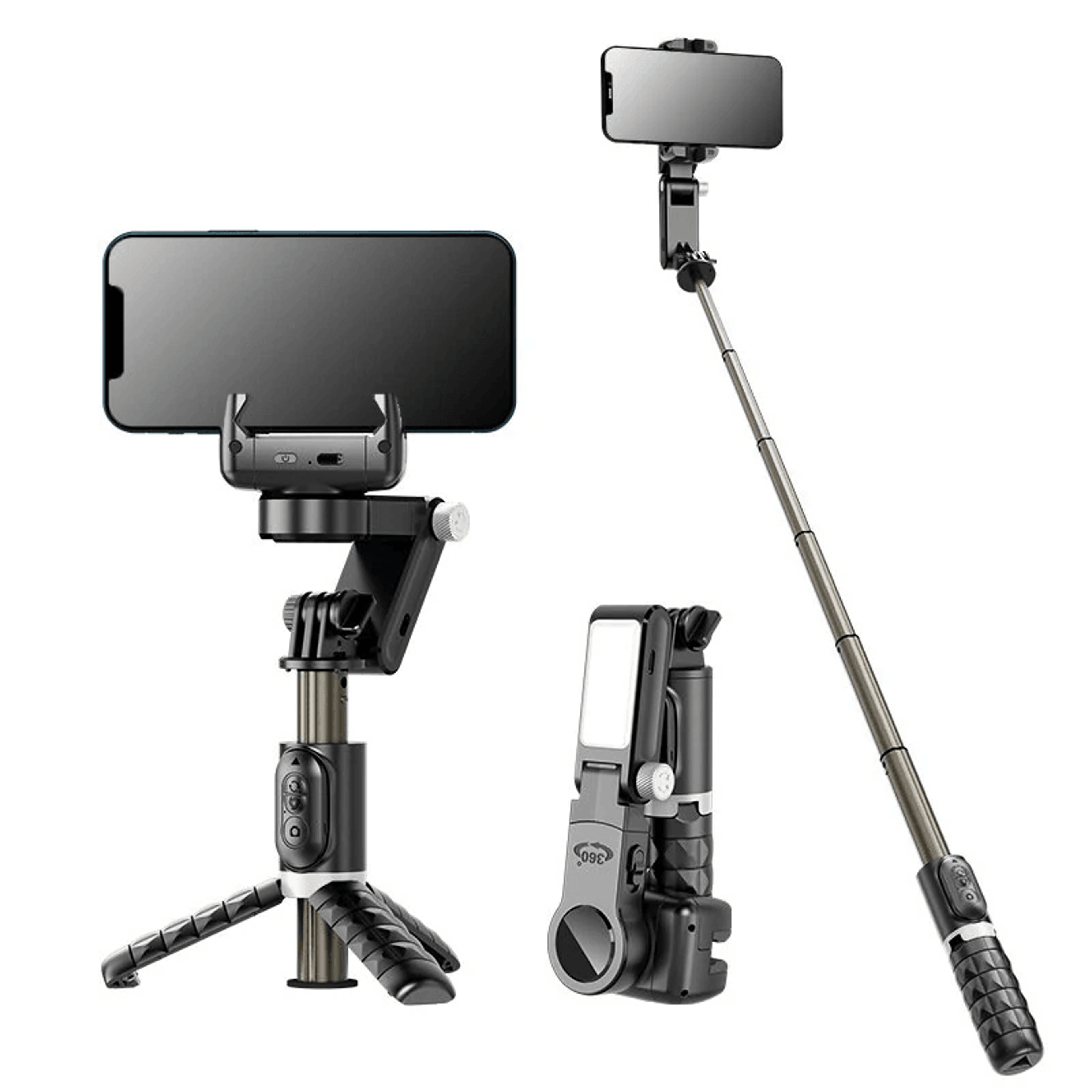 smartphone gimbal stabilizer selfie stick tripod with fill light and bluetooth remote