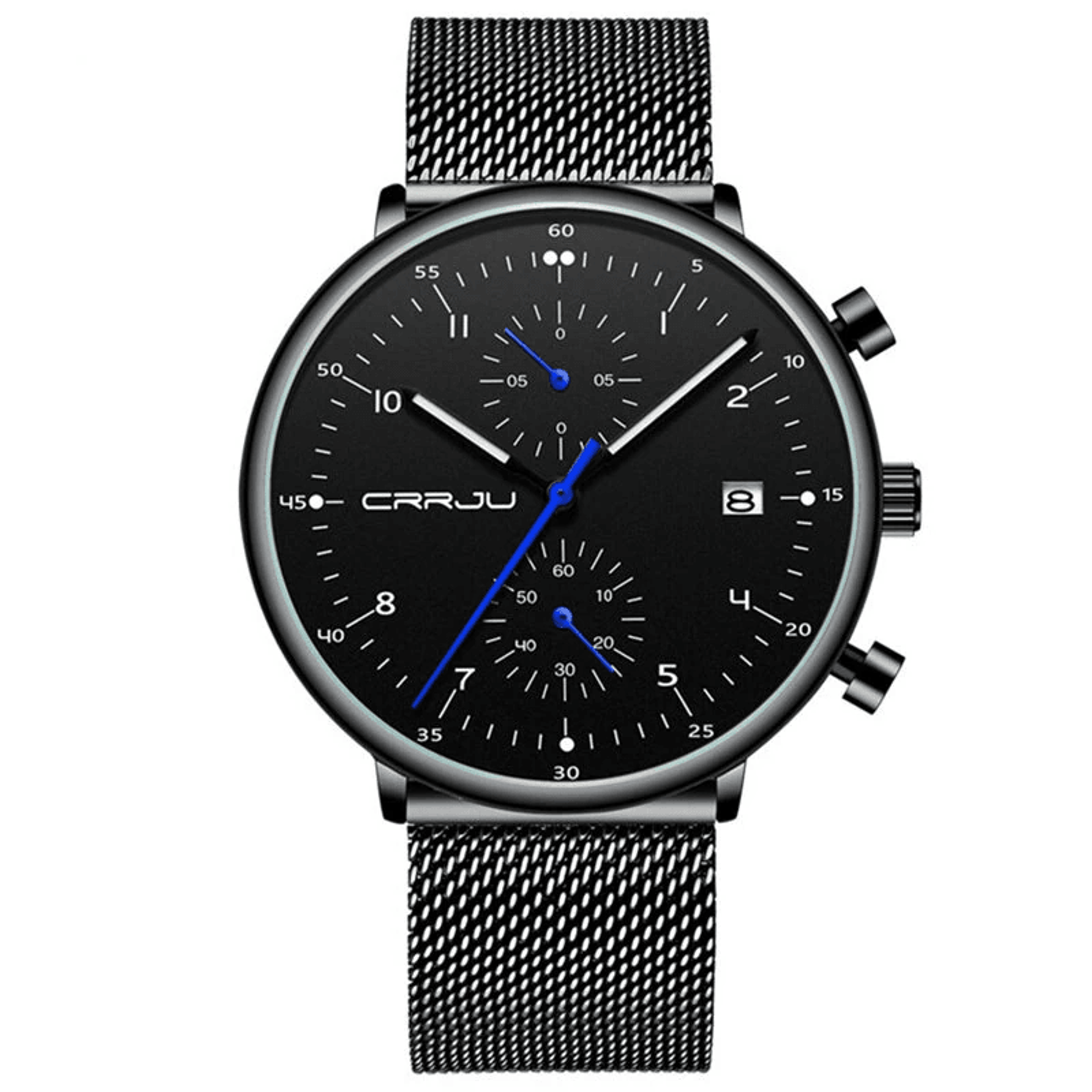 men's large dial stainless steel chronograph quartz watch