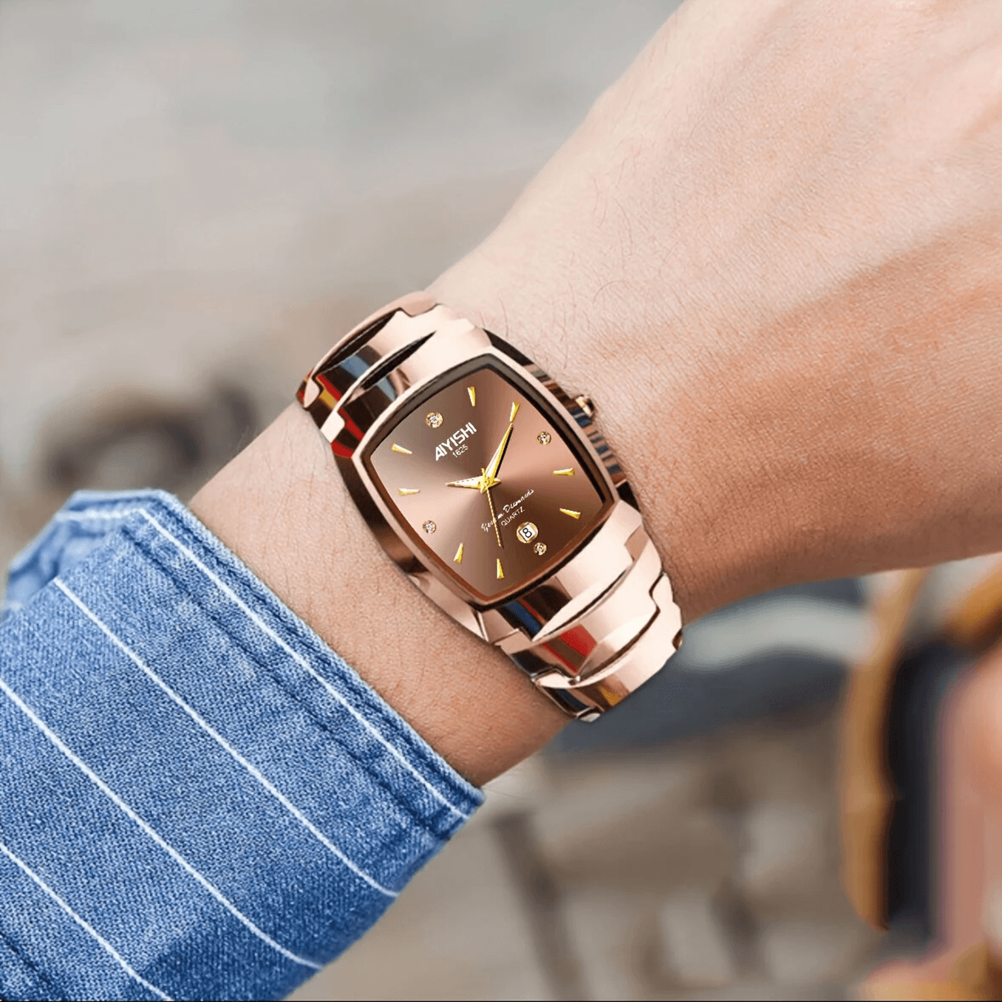 mens square quartz watch waterproof luminous business watch with steel strap