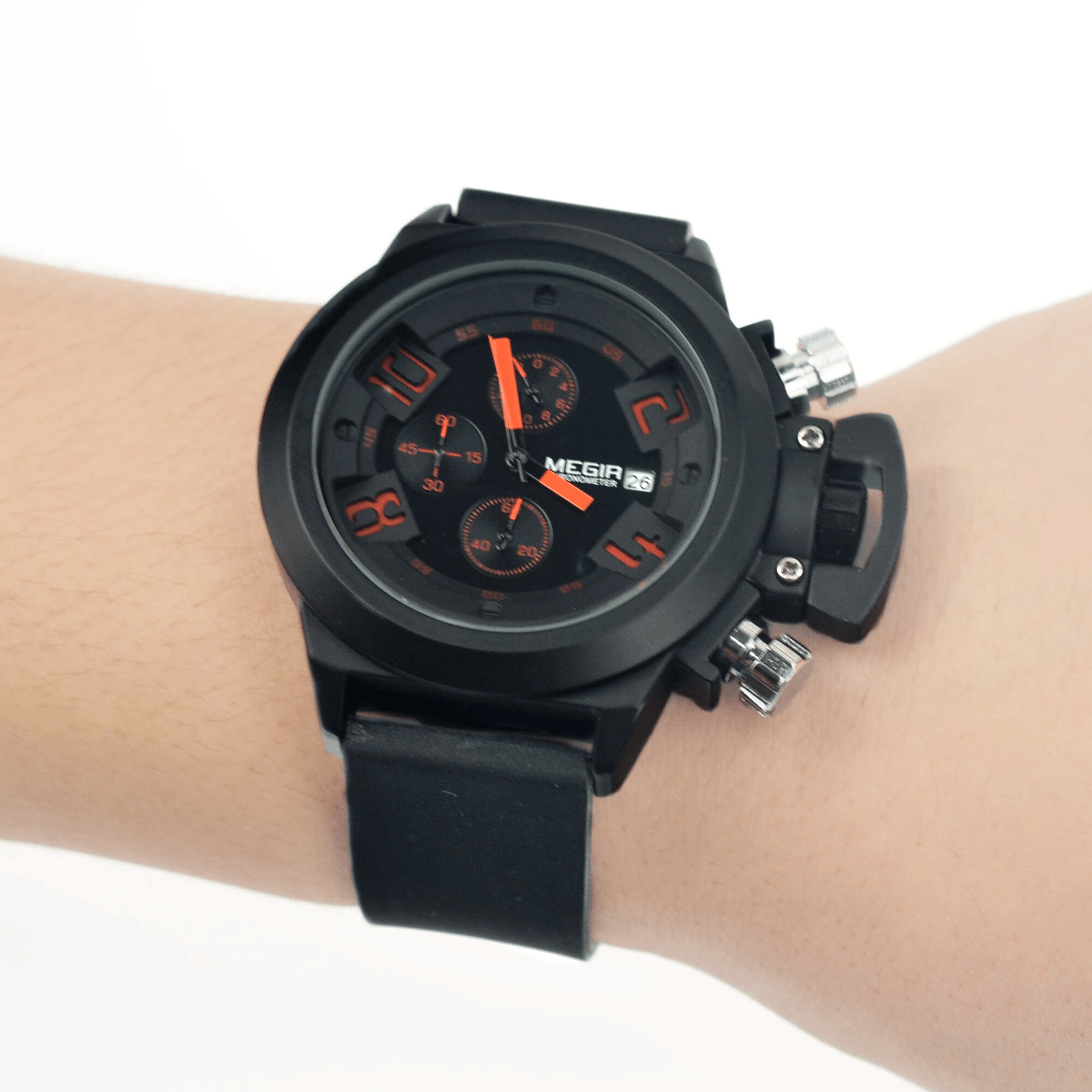 mens chronograph sports watch waterproof quartz watch with calendar and silicone strap