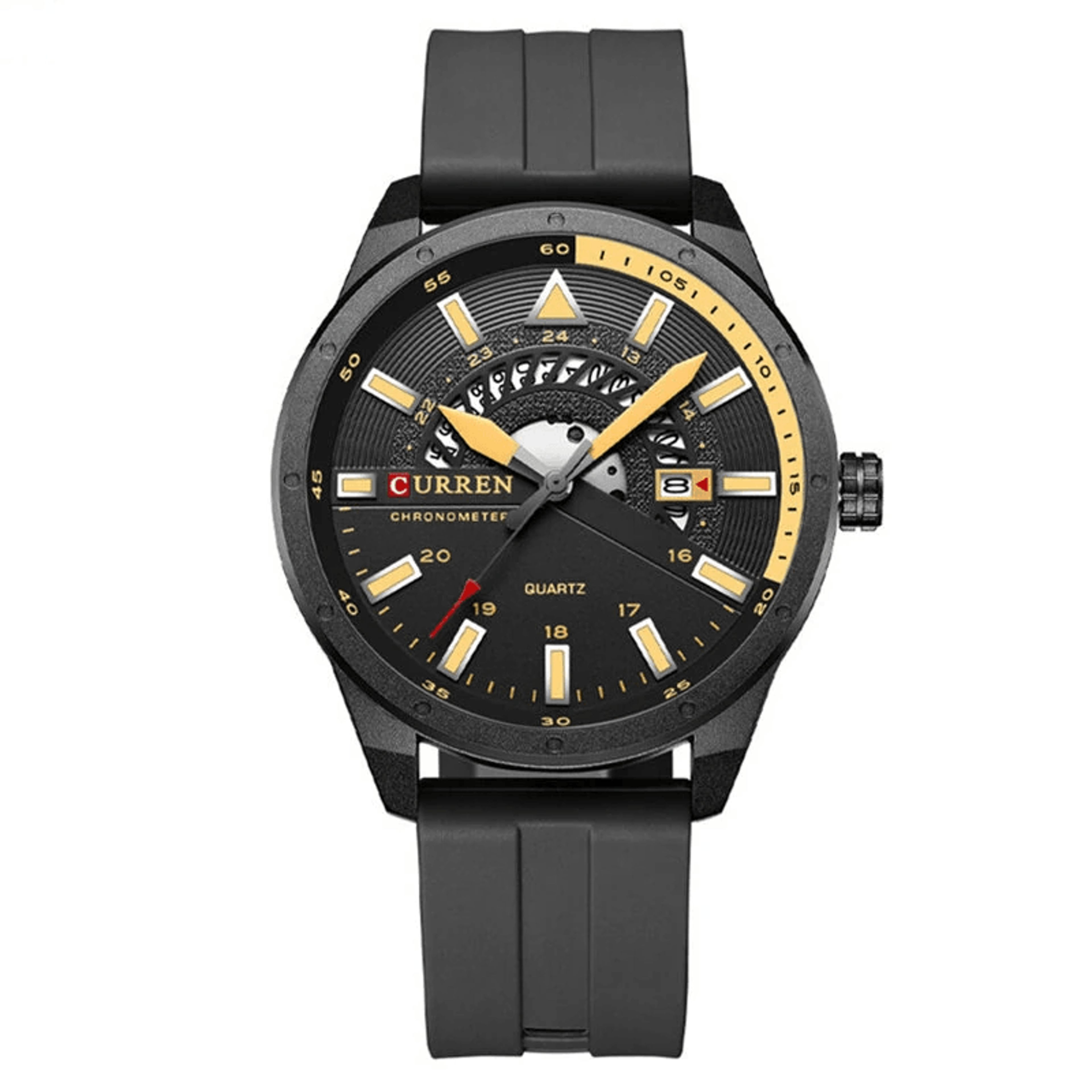 mens business quartz watch with calendar and silicone strap