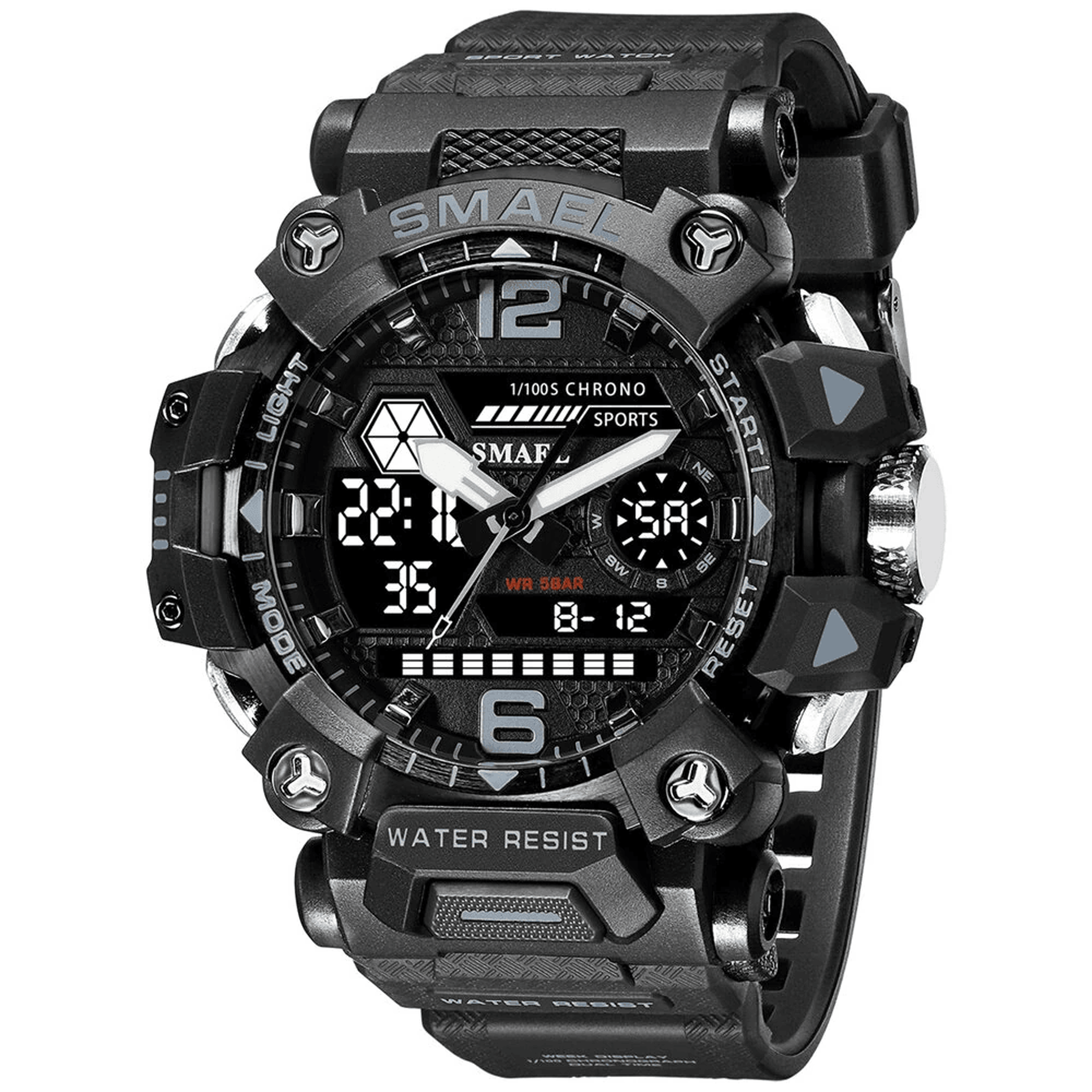 mens waterproof dual display sports watch with led luminous alarm and calendar