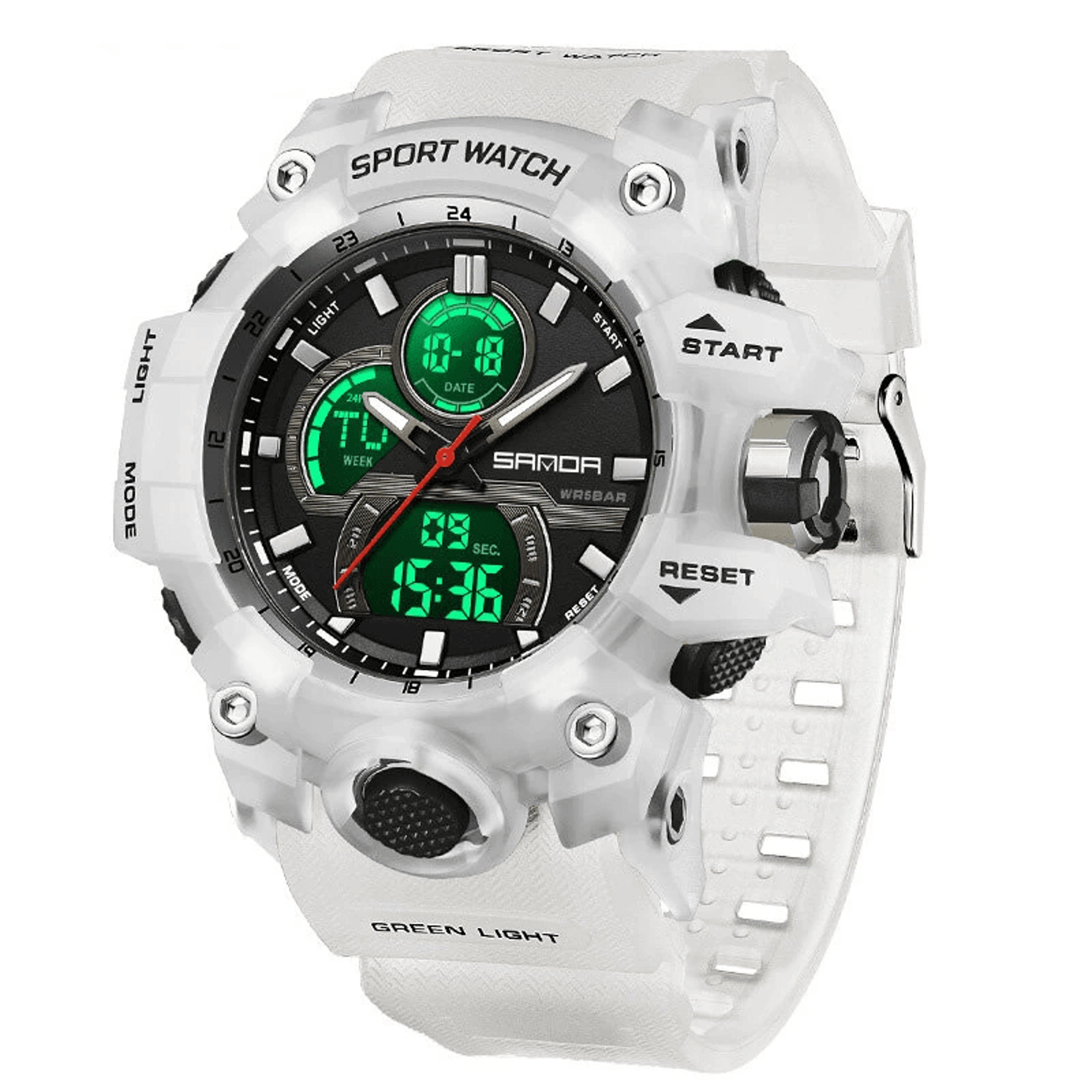 men's dual display waterproof sports watch with luminous dial stopwatch countdown alarm and date