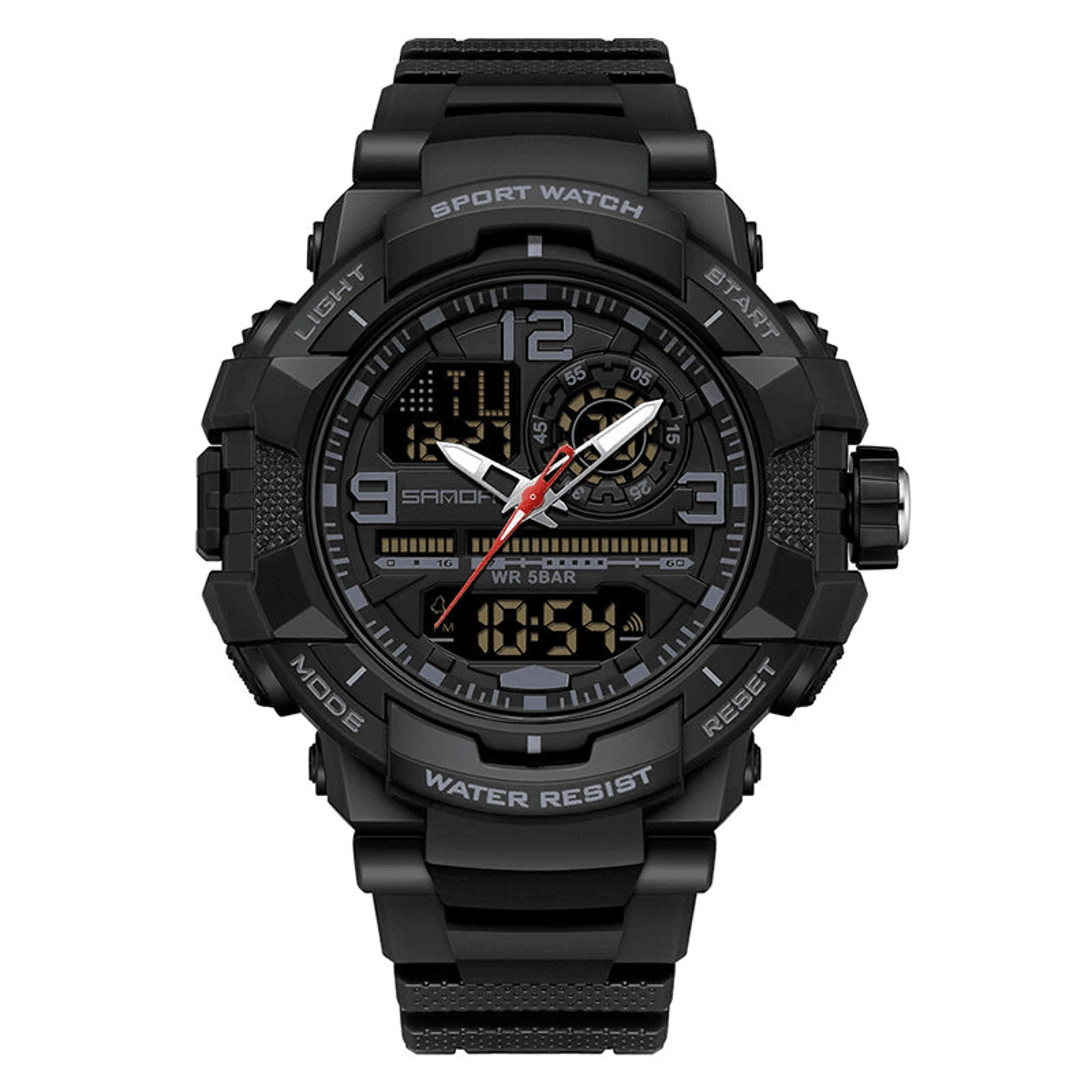 men's dual display sports watch with luminous digital display and alarm