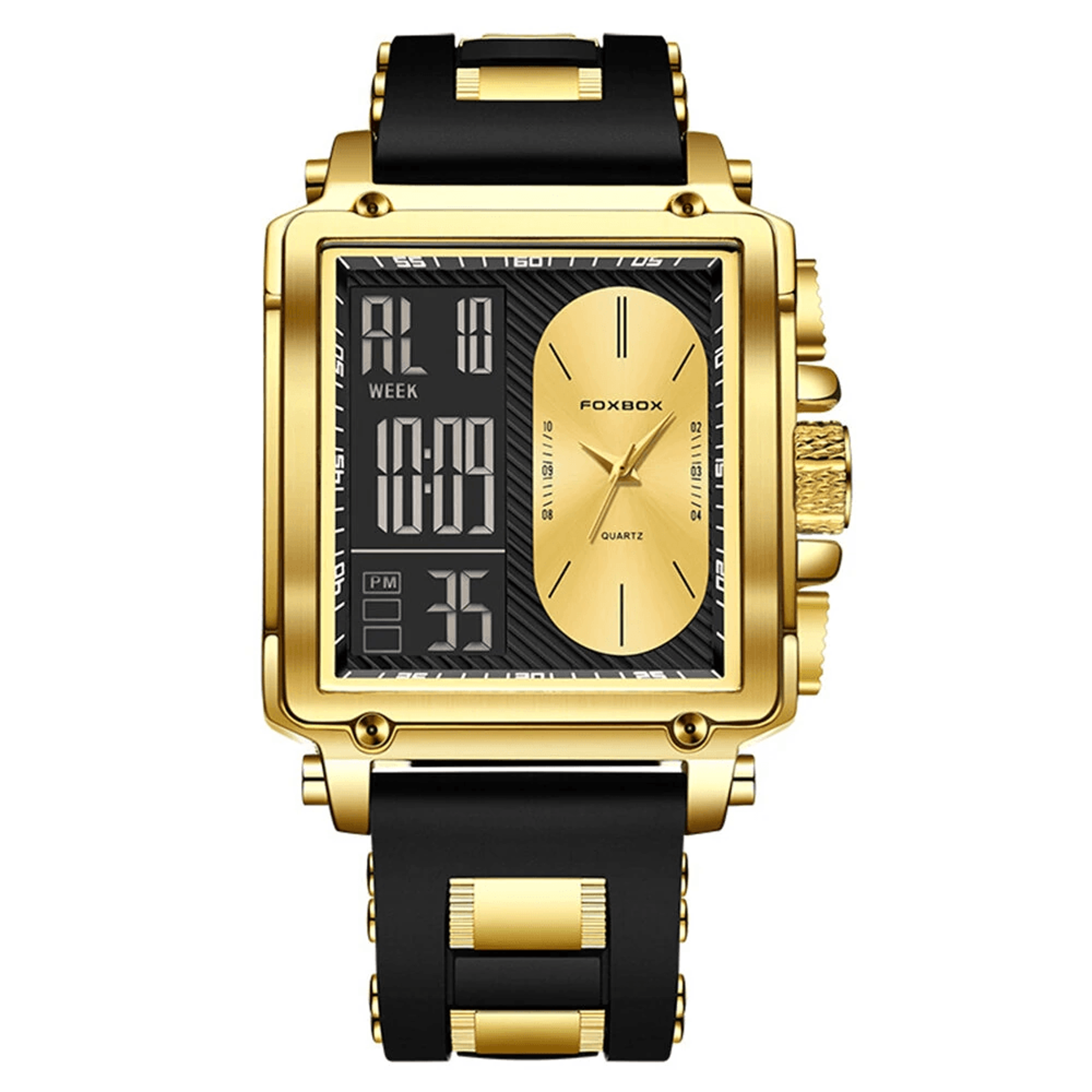 men's square dual display watch waterproof luminous business casual sports wristwatch