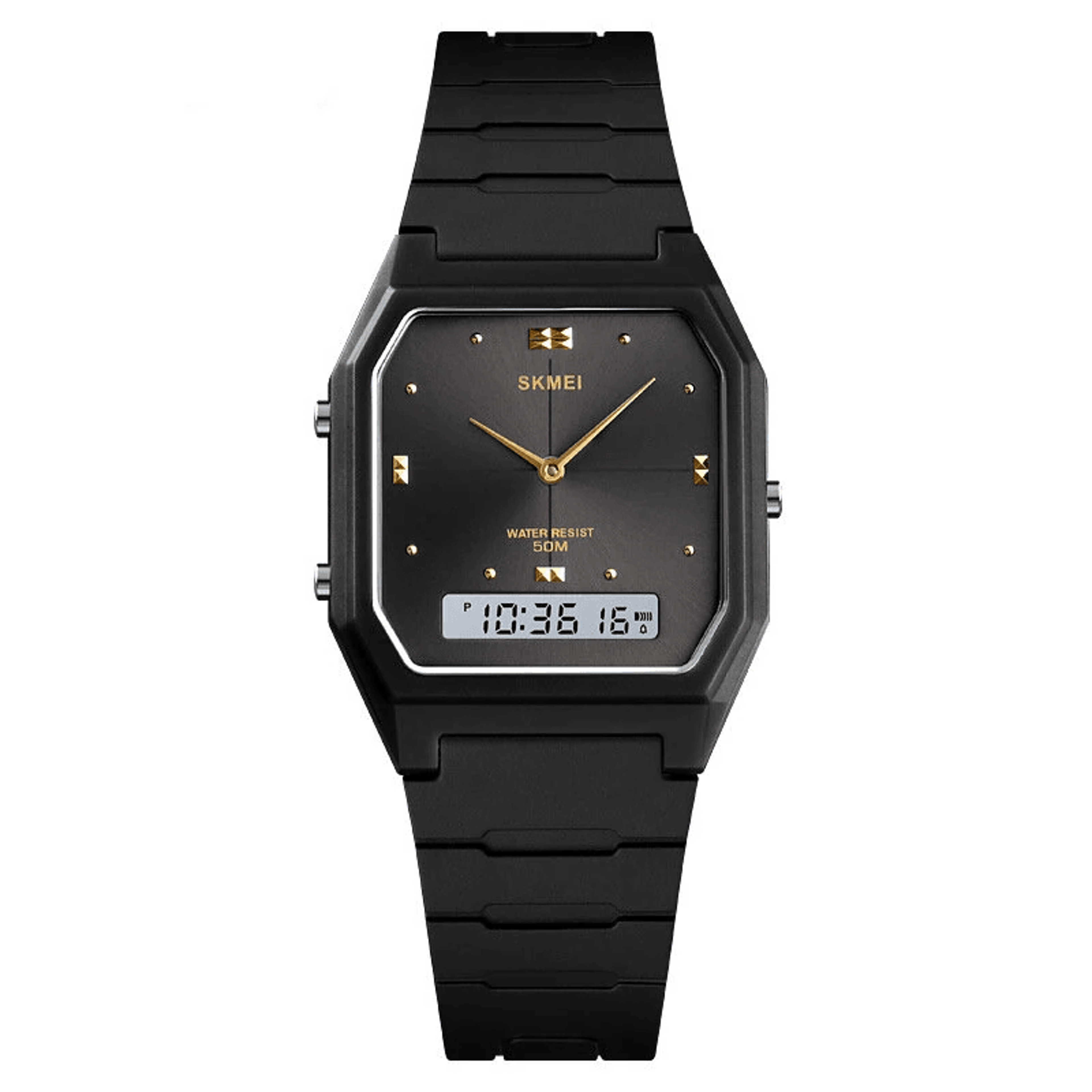 triple time dual display waterproof digital sports watch for men