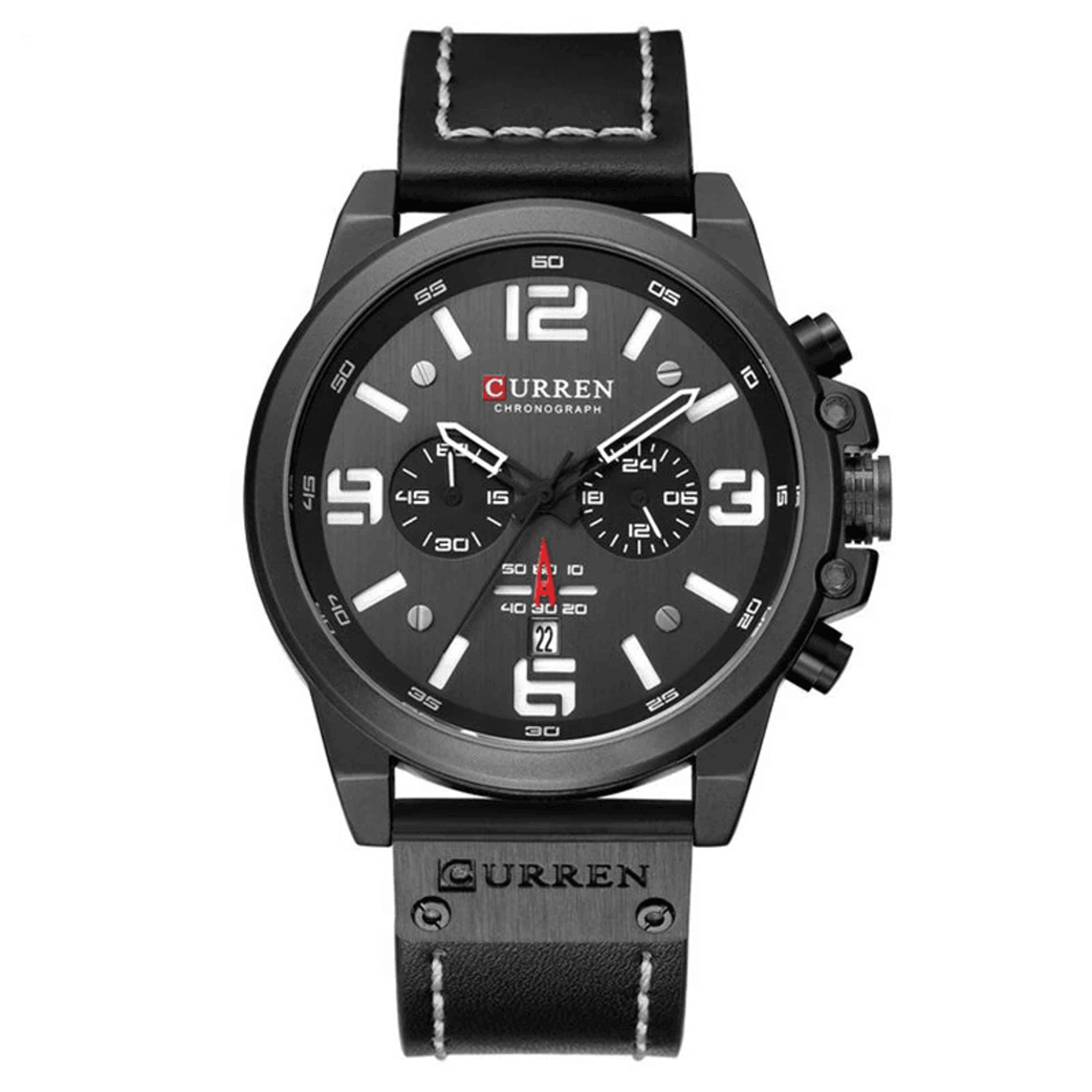 classic men's chronograph watch with leather strap and water resistance