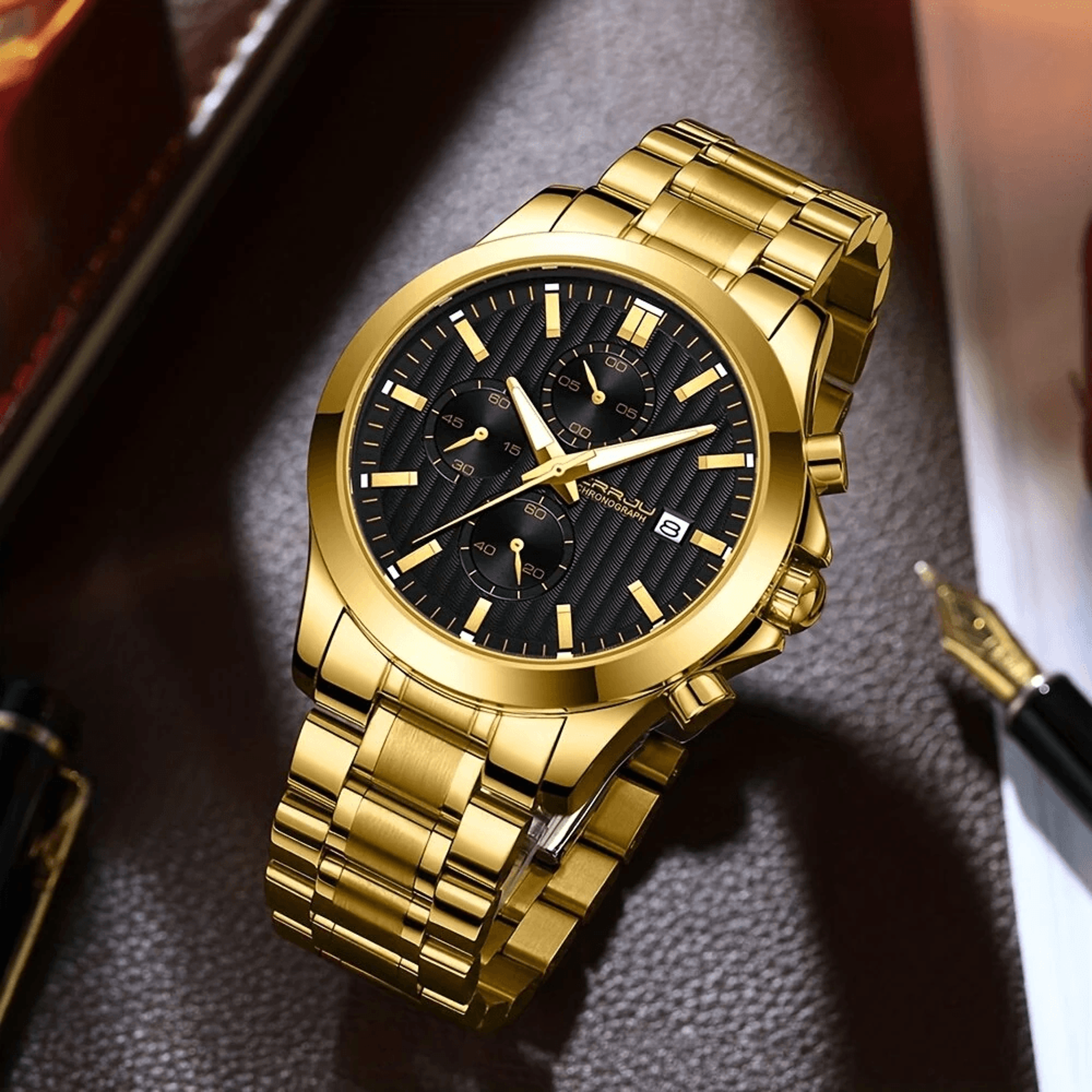 men's stainless steel chronograph waterproof business watch