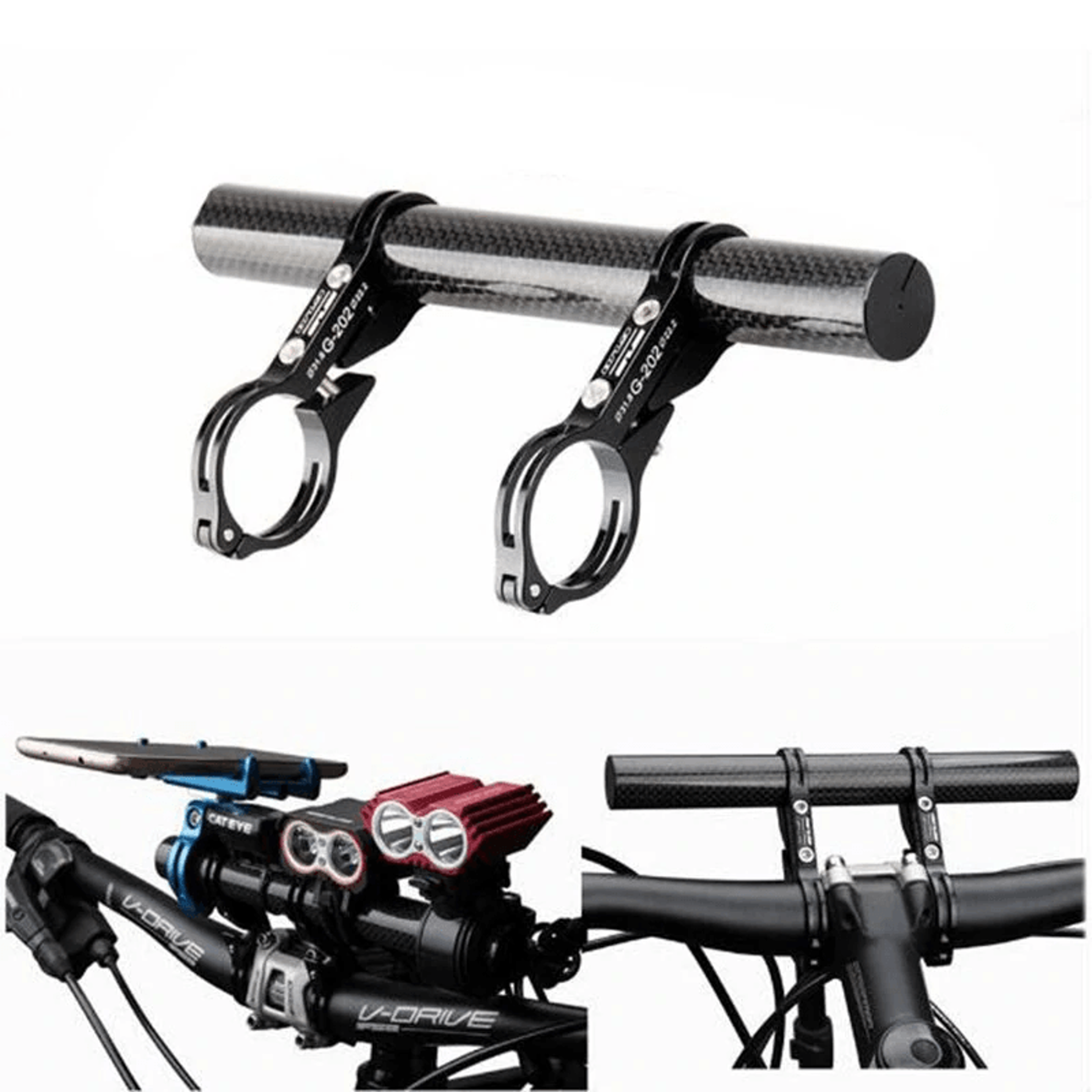 carbon fiber bicycle handlebar extender for bike lights phones and cycling accessories
