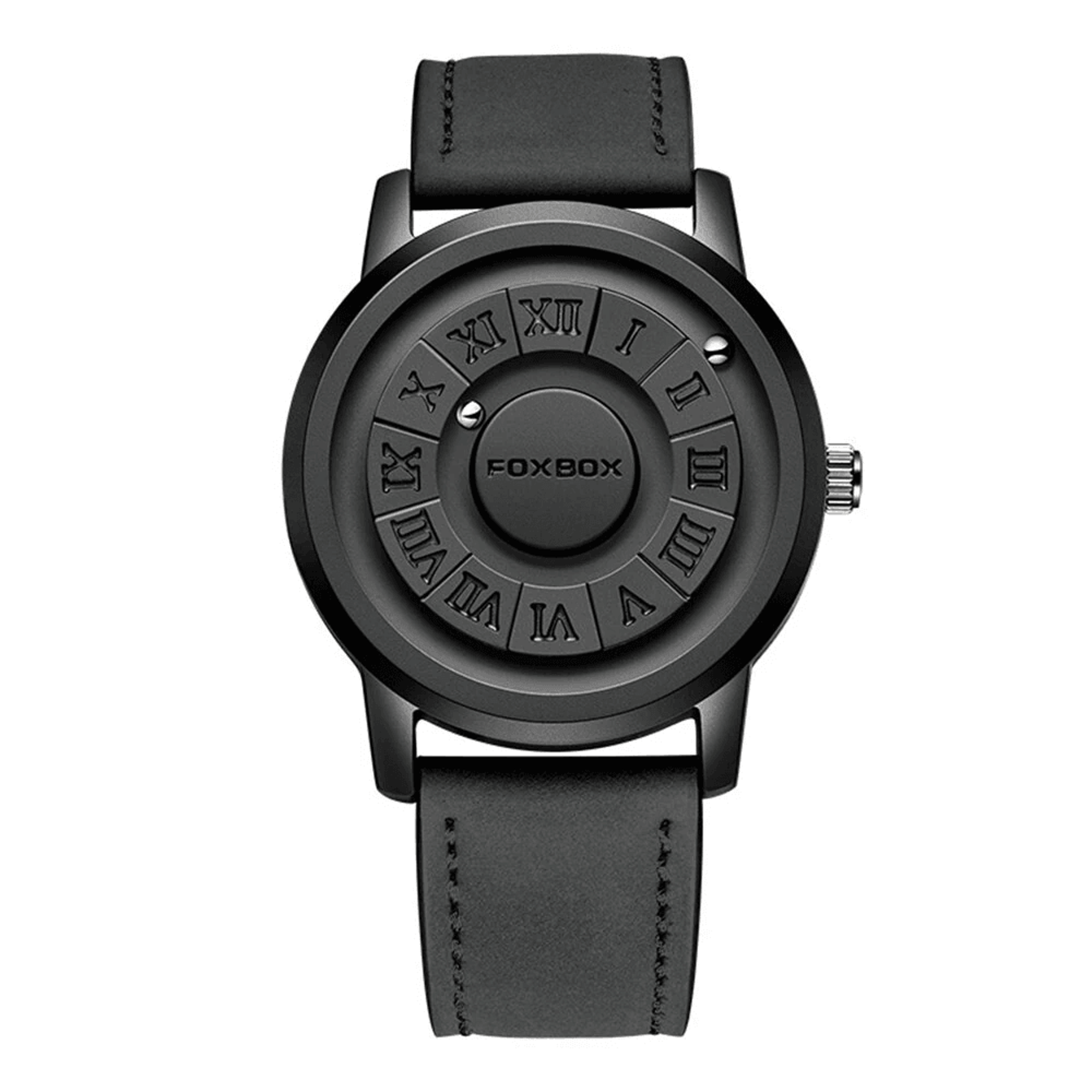 rotating magnetic bead watch with roman numeral black dial for men