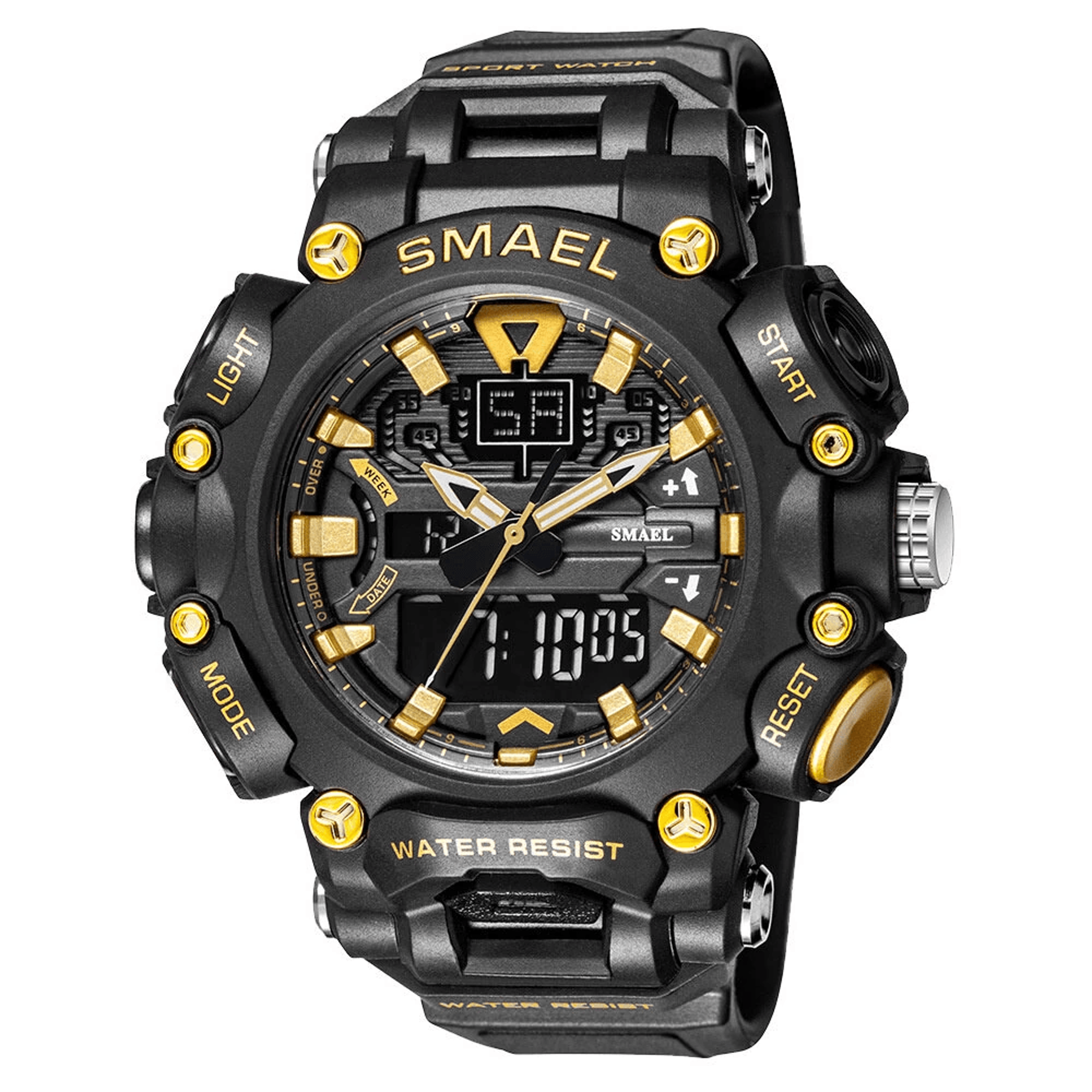 mens waterproof dual display sports watch with led backlight alarm and calendar