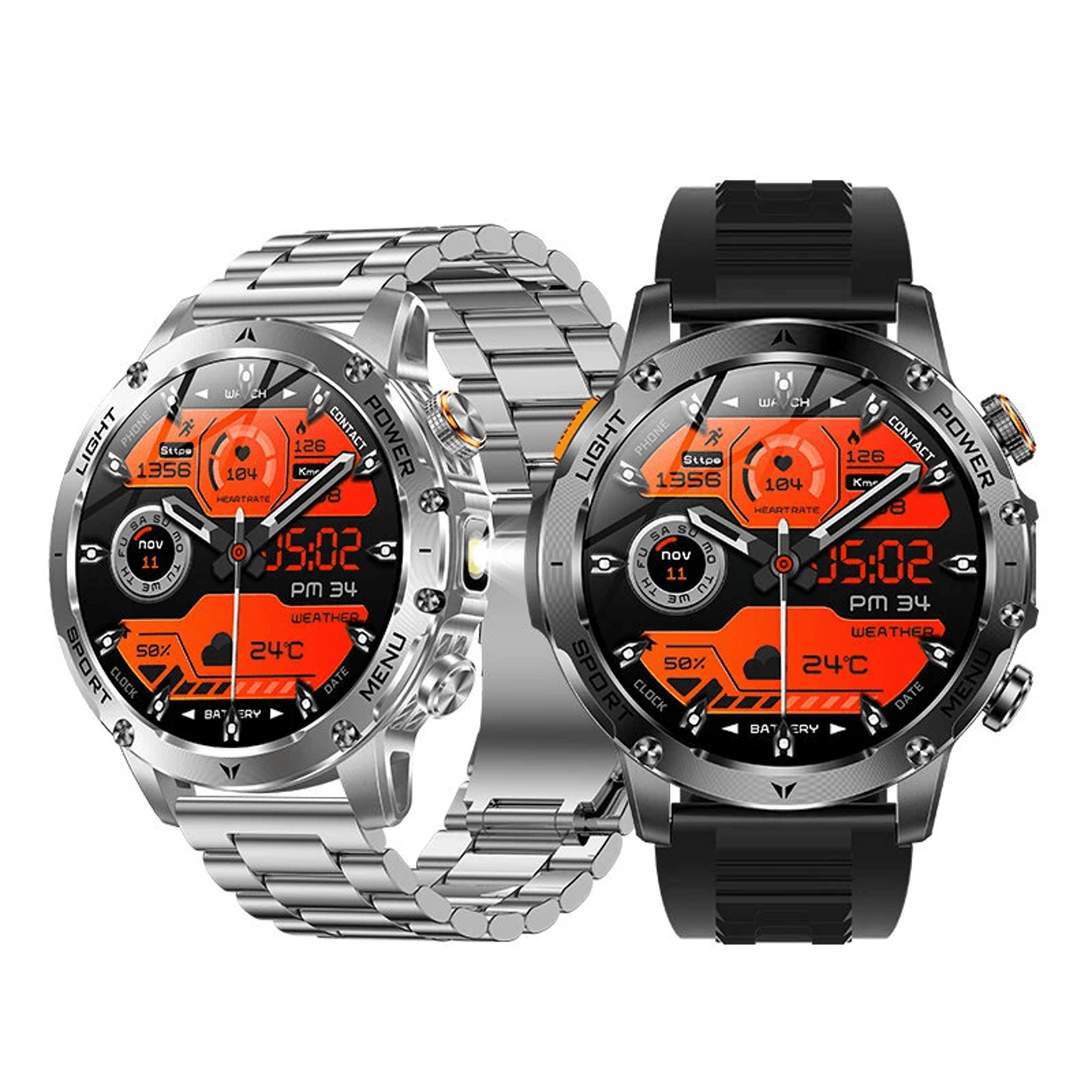 rugged smart watch with bluetooth calling built in flashlight and fitness tracking