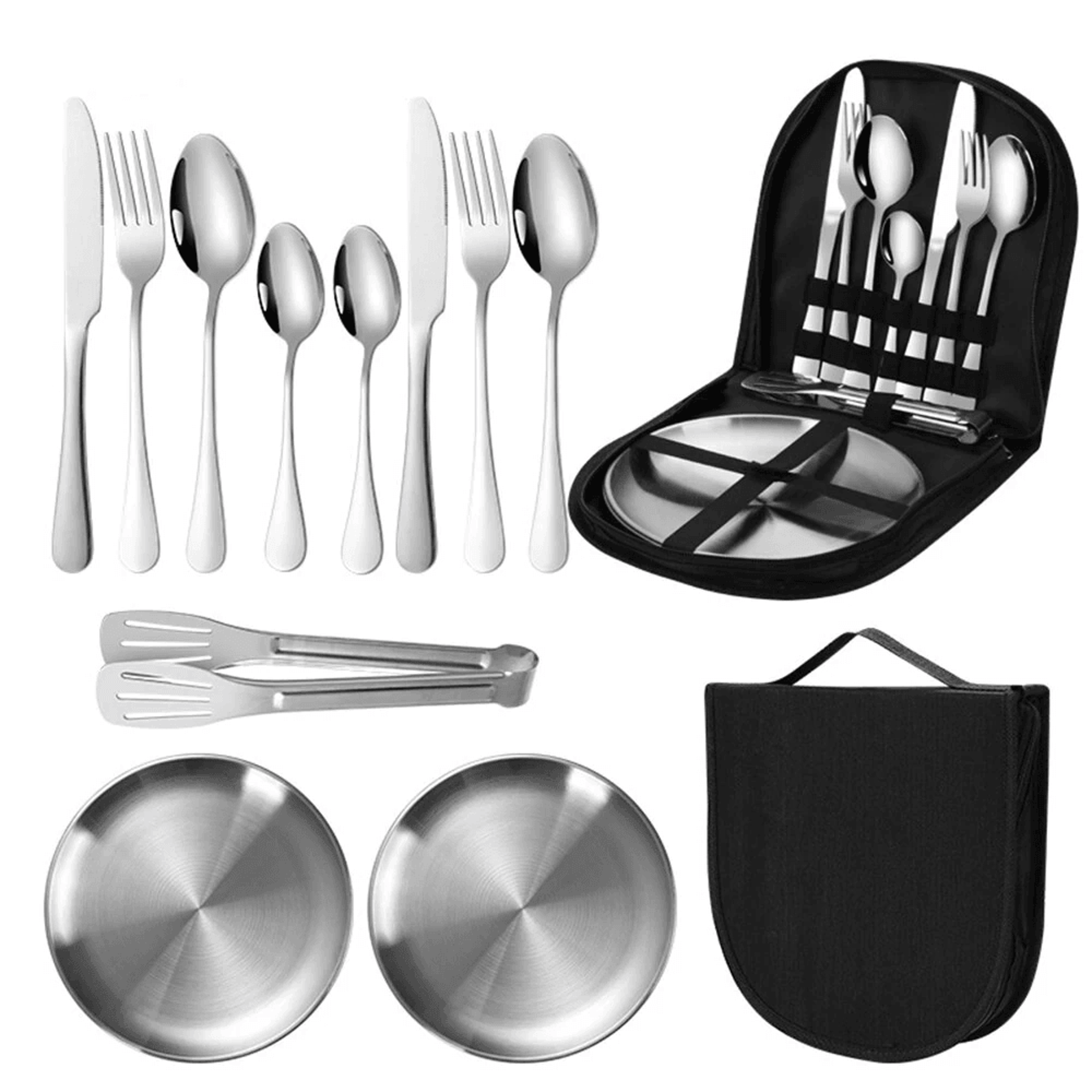 stainless steel camping flatware set portable outdoor dining kit