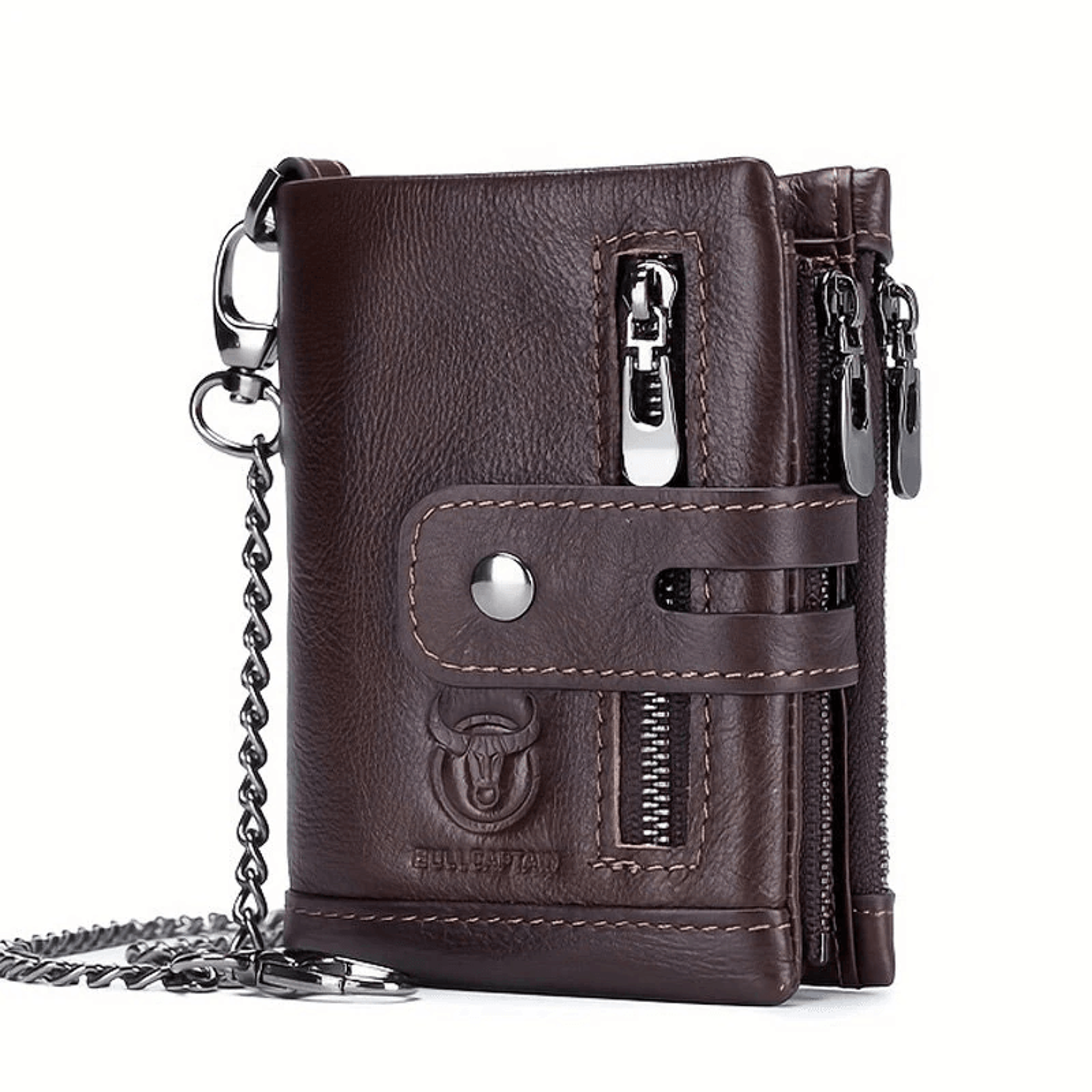 genuine leather rfid blocking wallet for men with anti lost chains