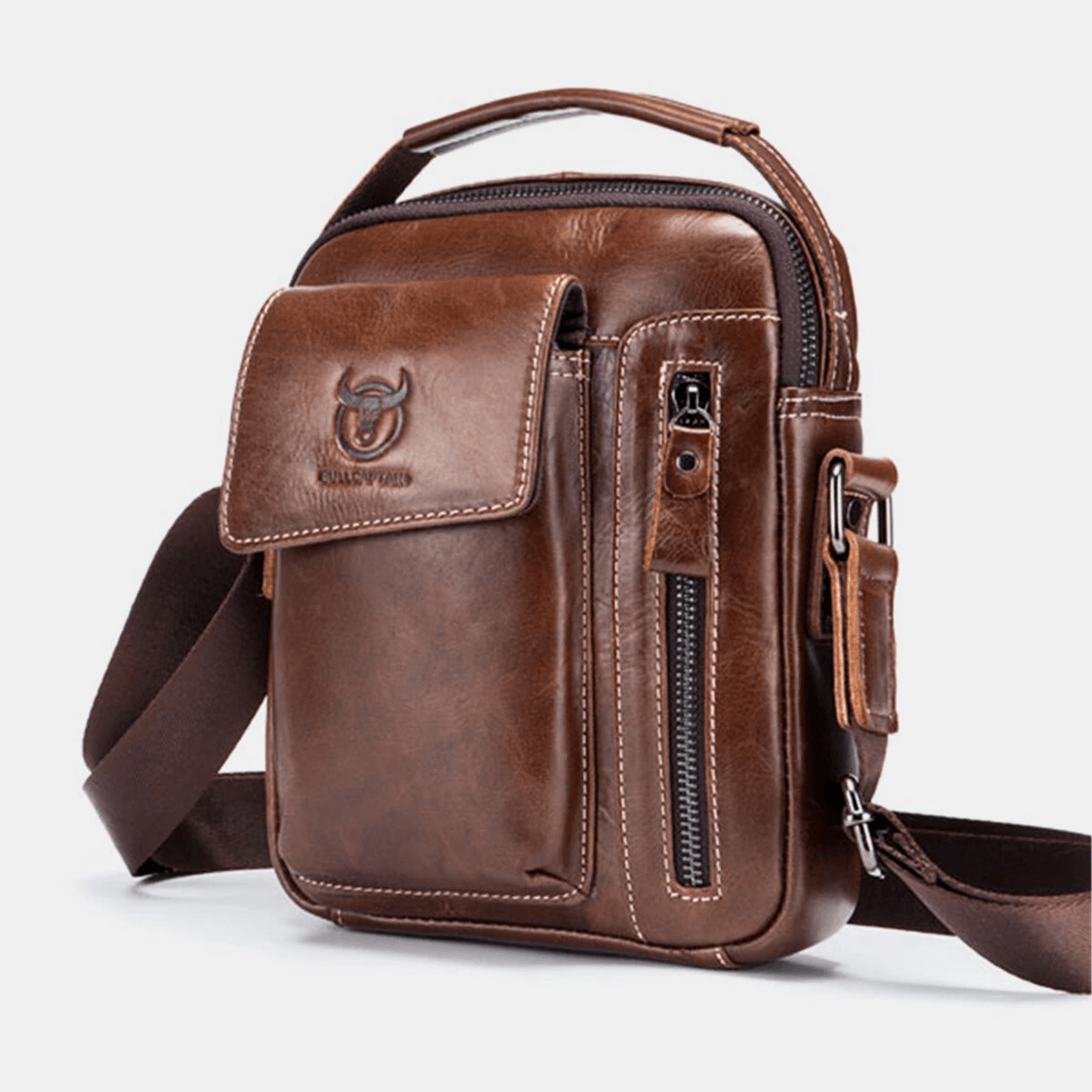 vintage genuine leather messenger bag for men compact crossbody shoulder bag