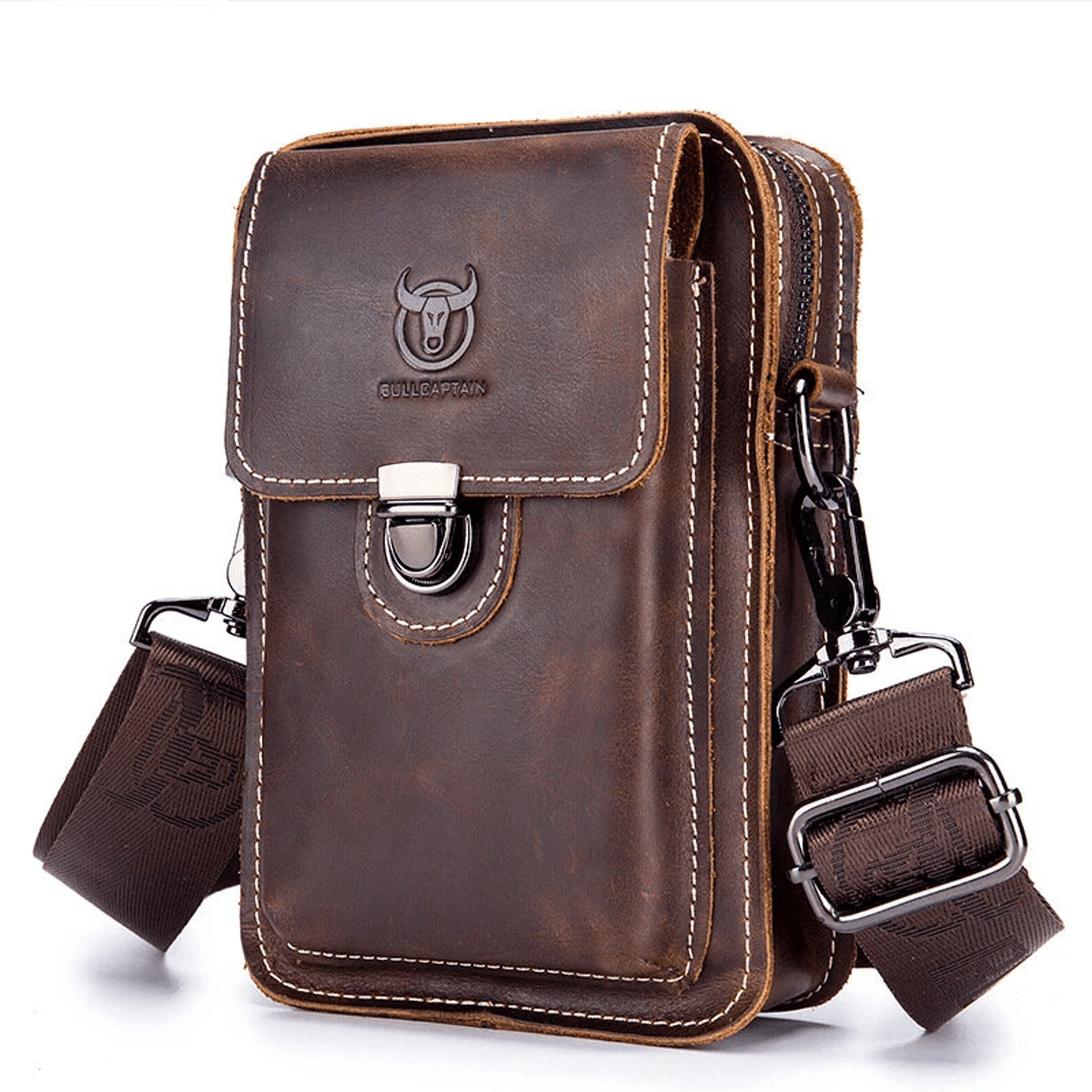 men's genuine leather waist bag multifunctional crossbody phone pouch