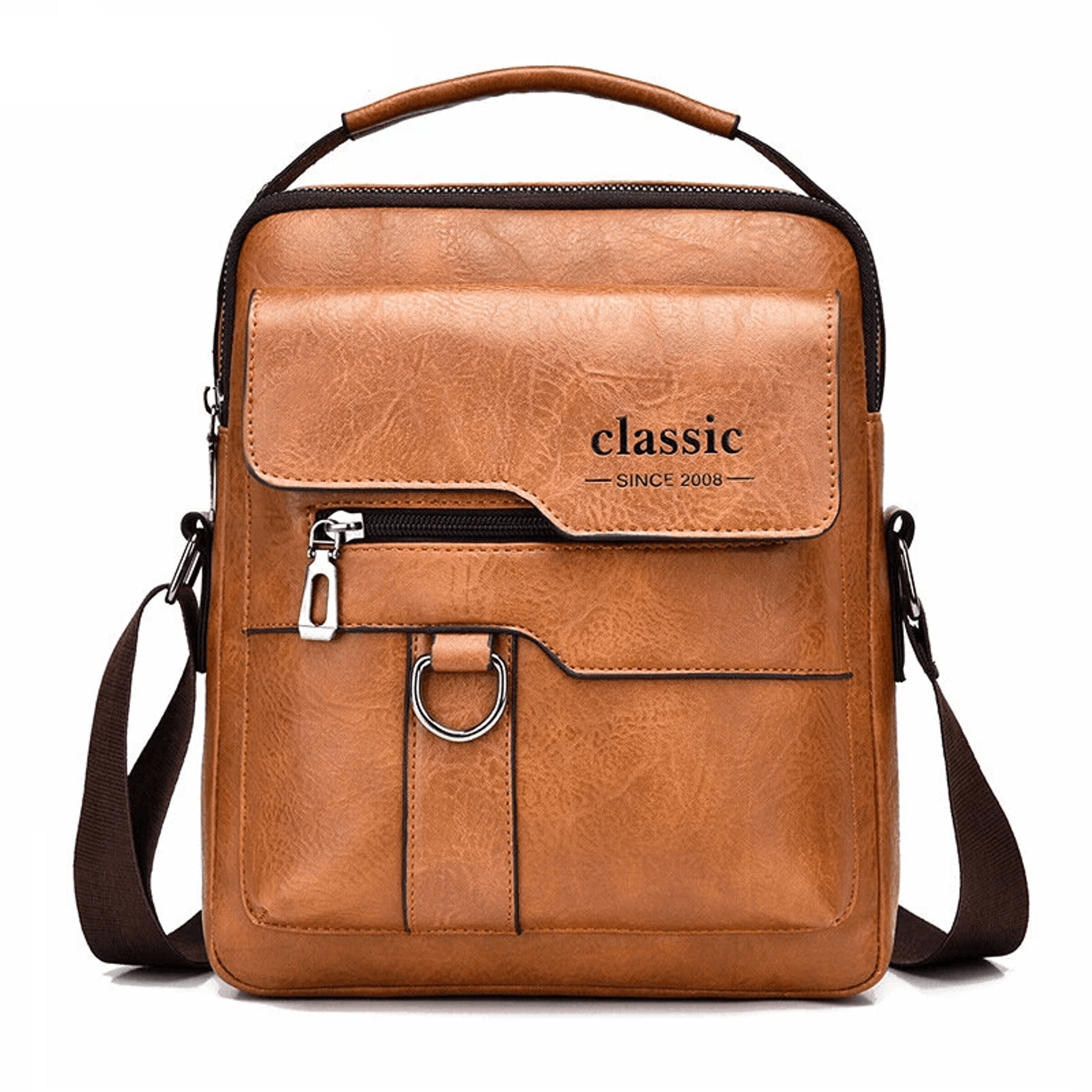 mens pu leather crossbody bag large capacity multi pocket messenger bag