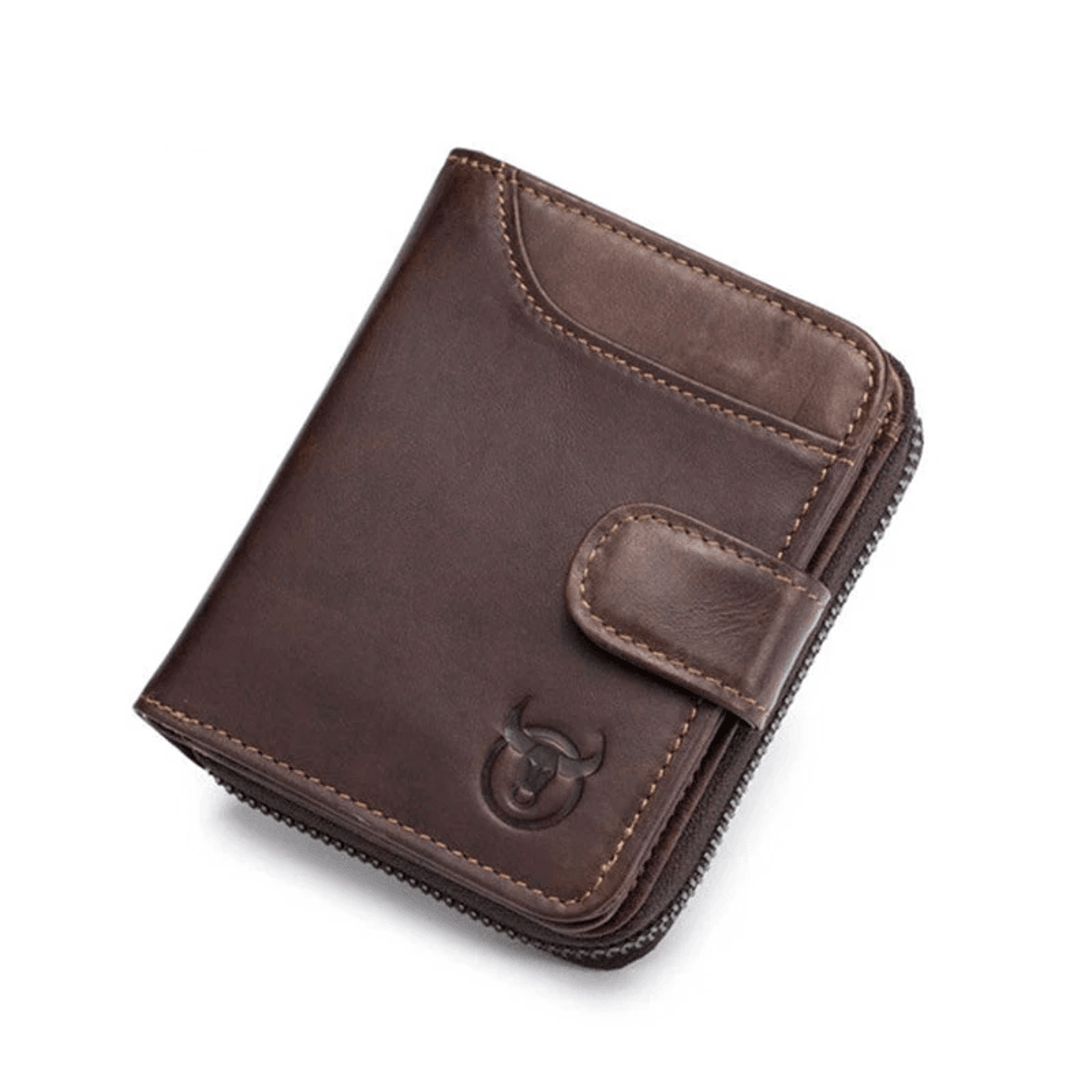men's genuine leather rfid blocking zipper wallet with coin pocket