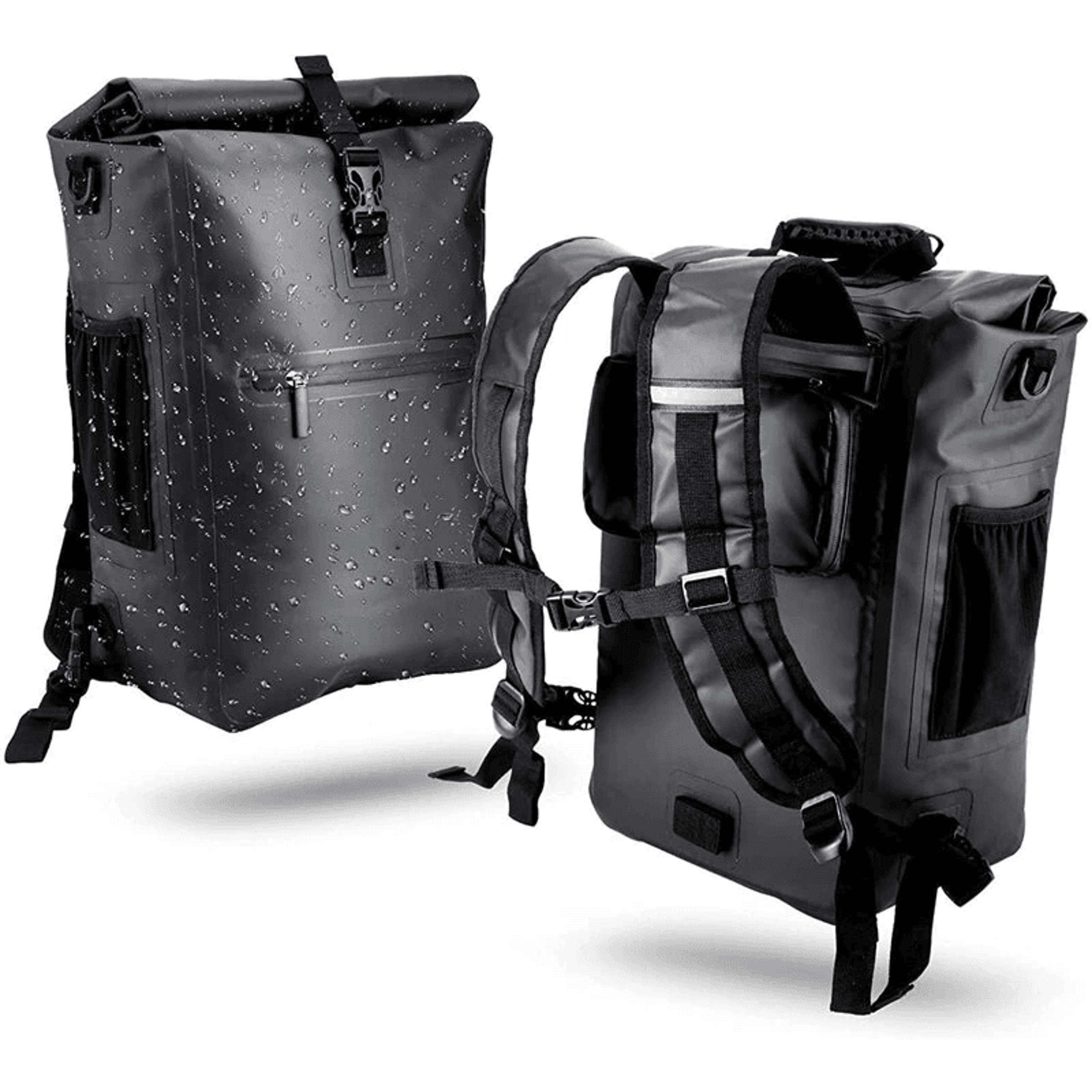 waterproof bike pannier backpack with roll top laptop storage