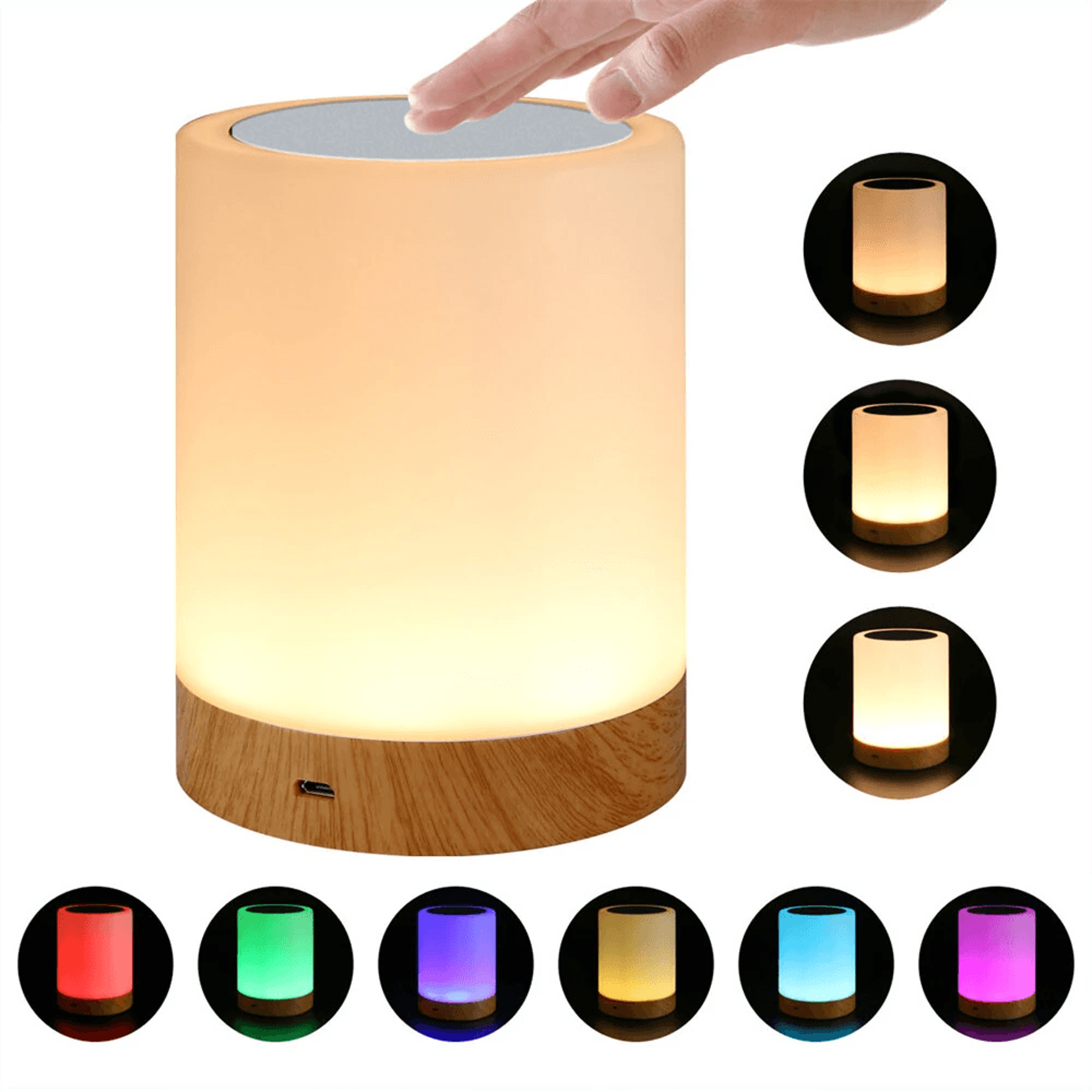 rechargeable touch bedside lamp with warm white and rgb mood light