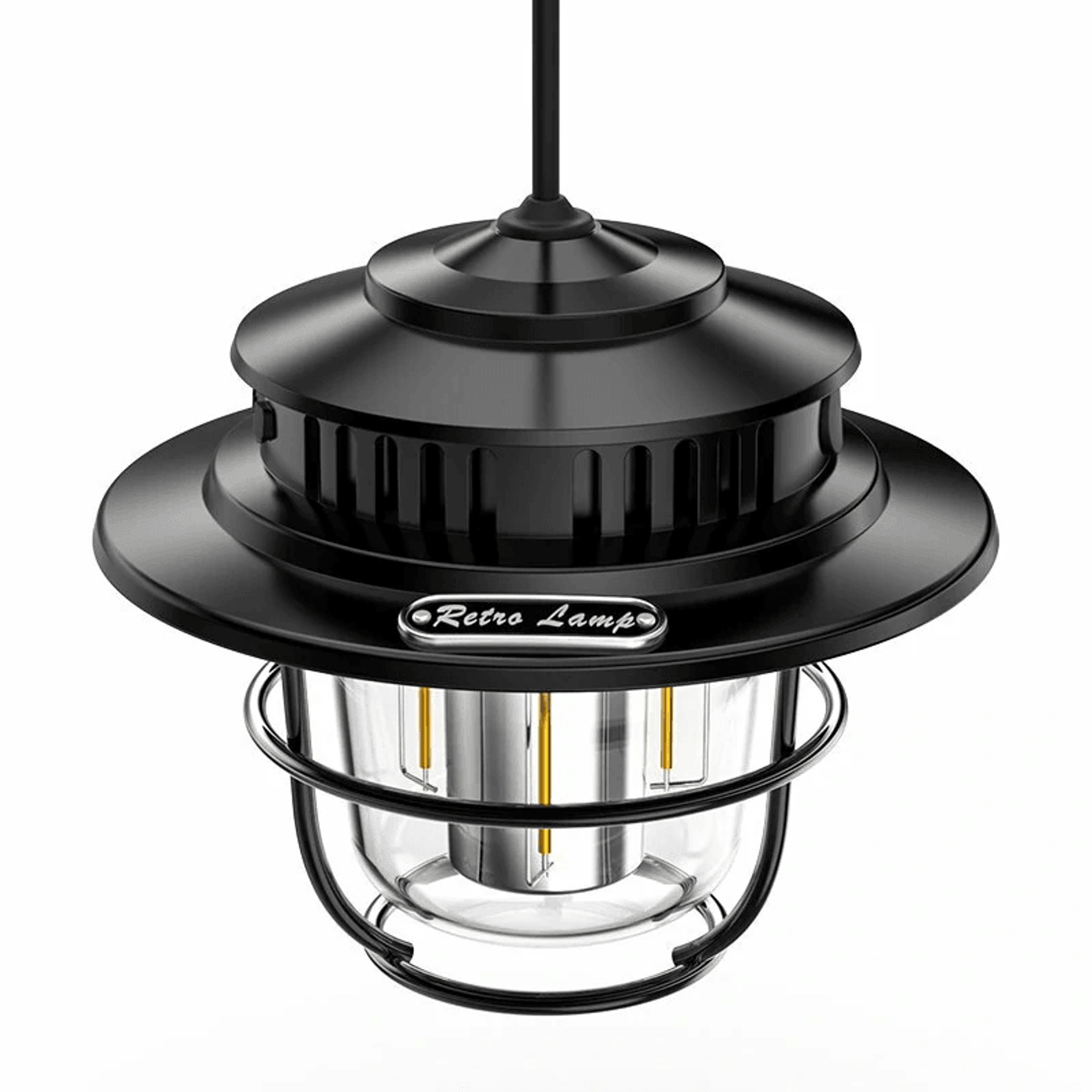 retro led camping lantern with portable hook and searchlight