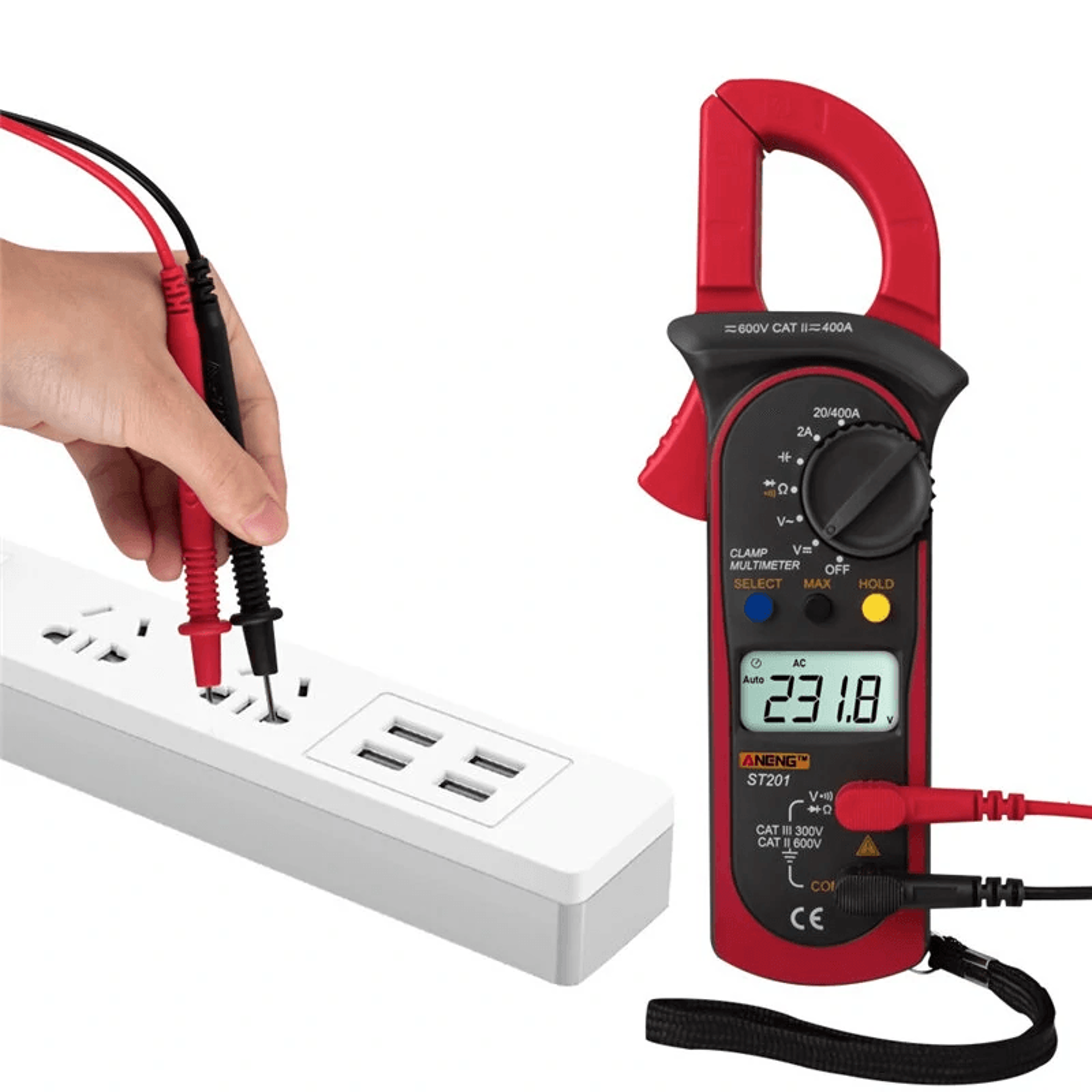 digital clamp multimeter with ac current voltage capacitance and resistance tester