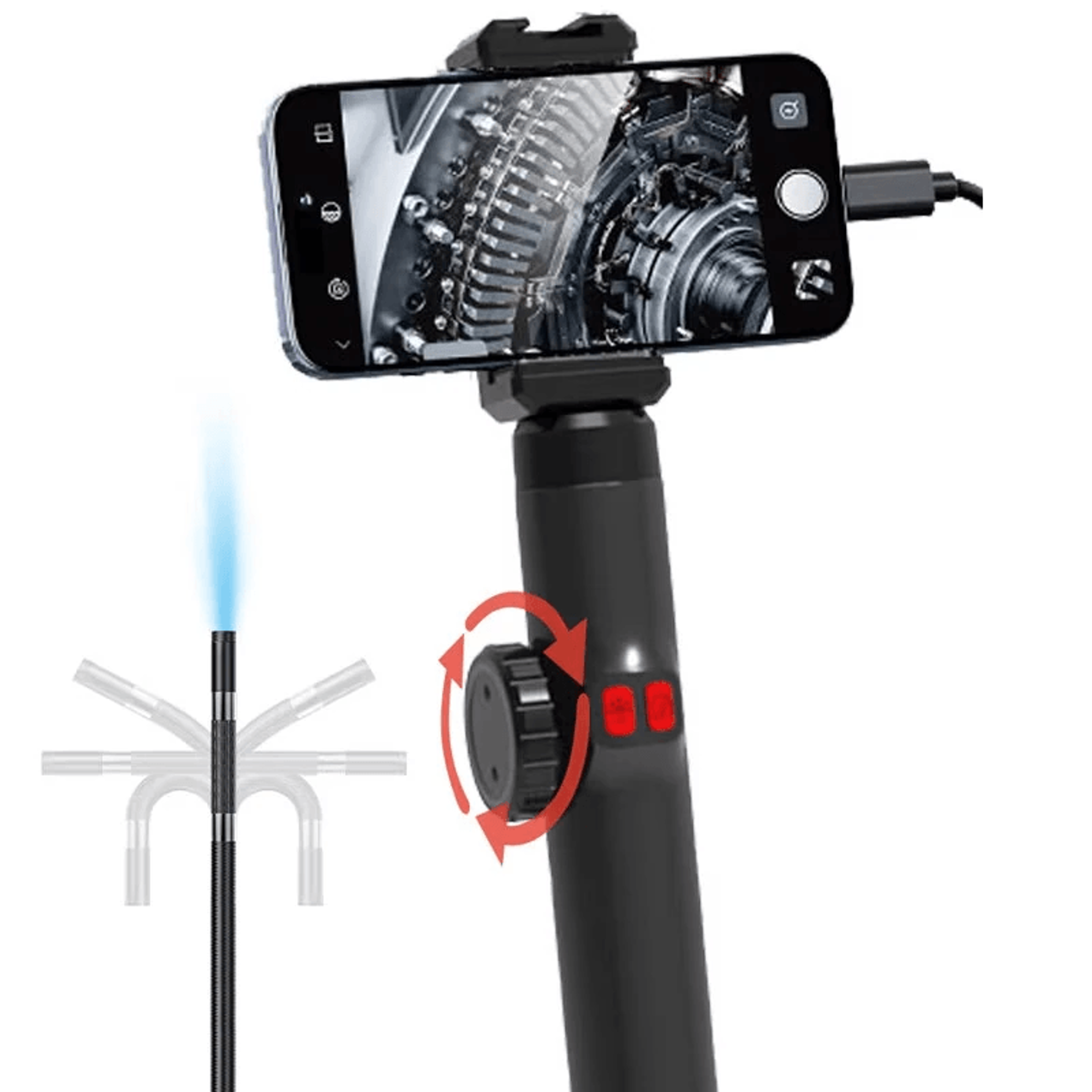 rotating endoscope camera with hd waterproof probe and led lights