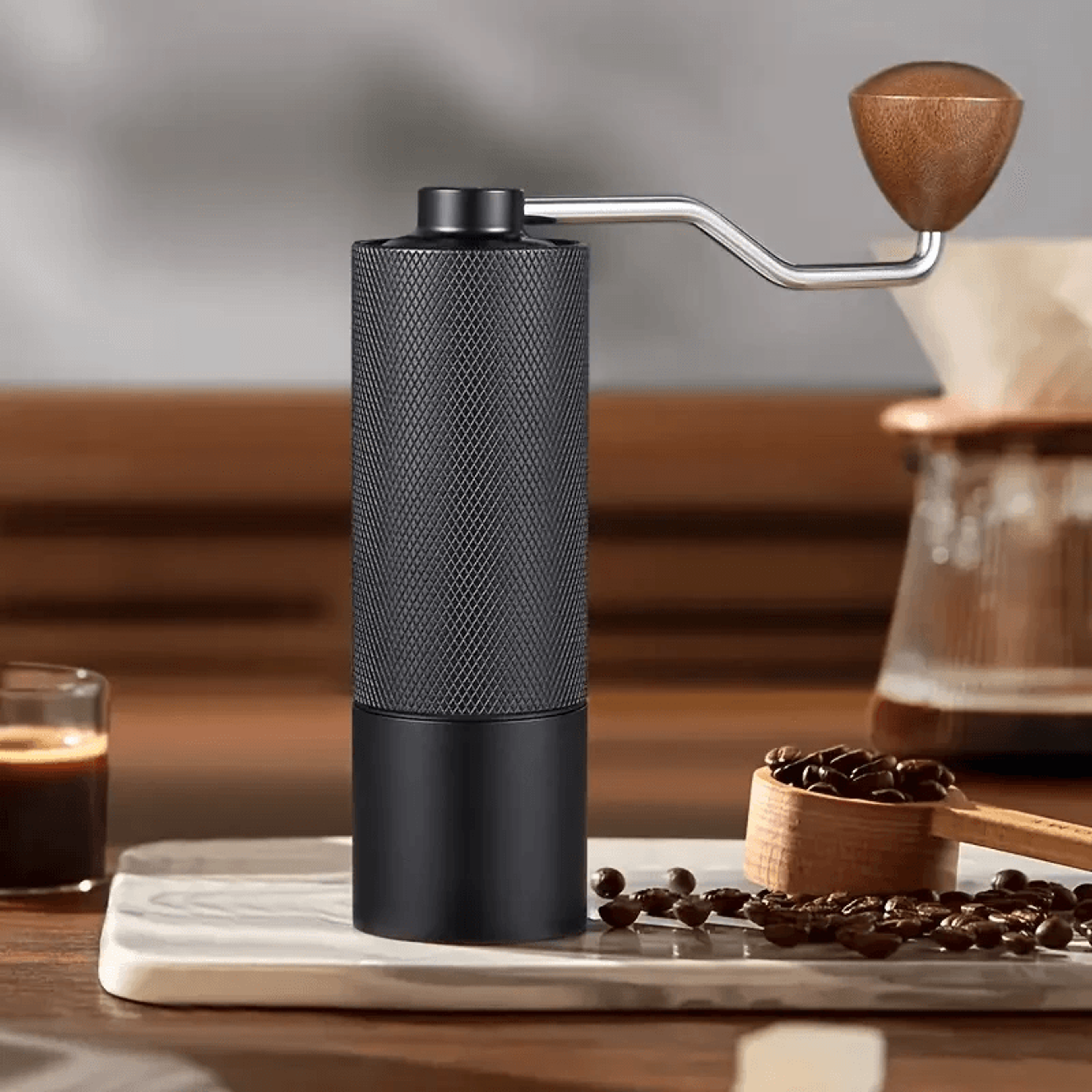 portable manual coffee grinder with adjustable stainless steel burr and dual bearing