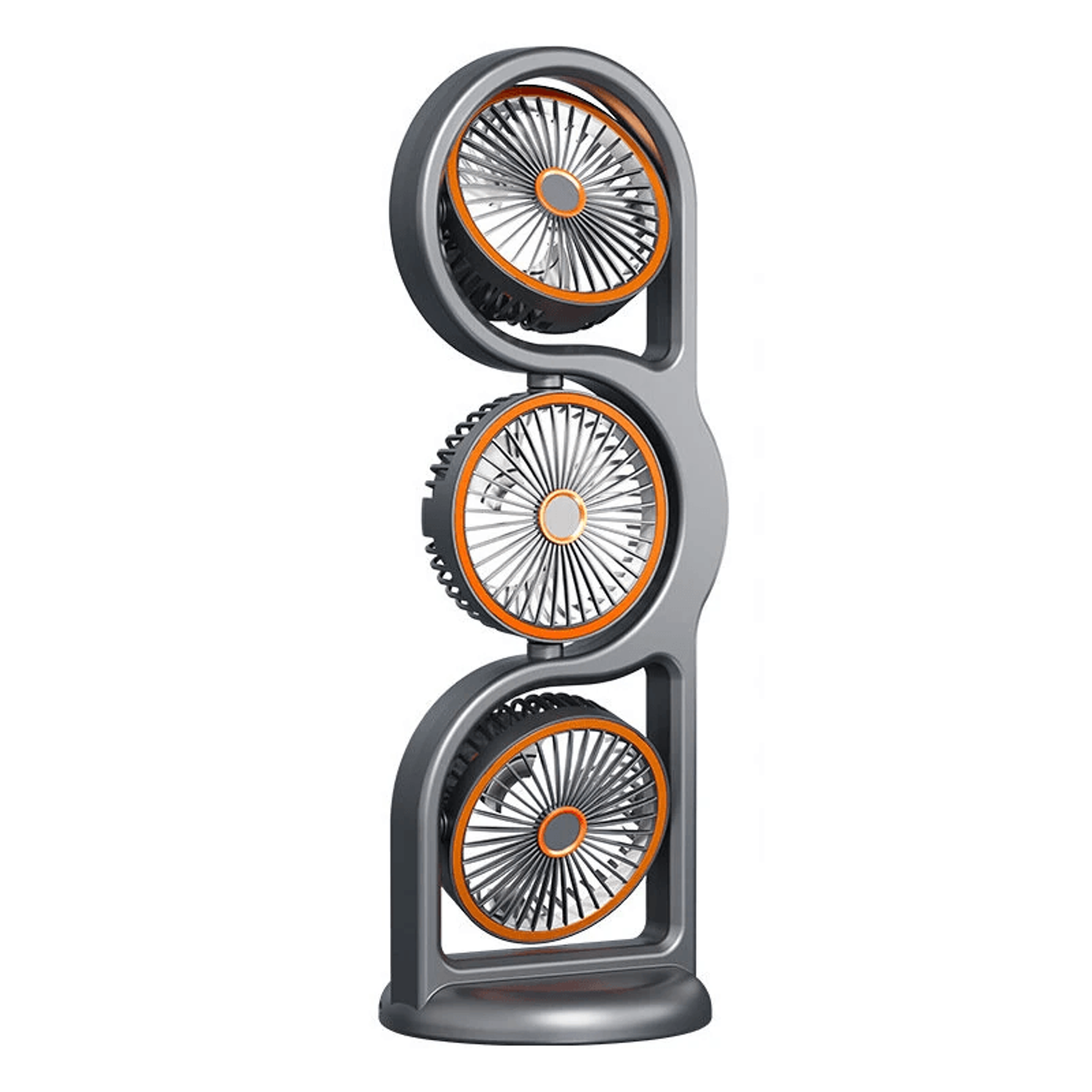three head portable desk fan with degree adjustable airflow and usb rechargeable cooling
